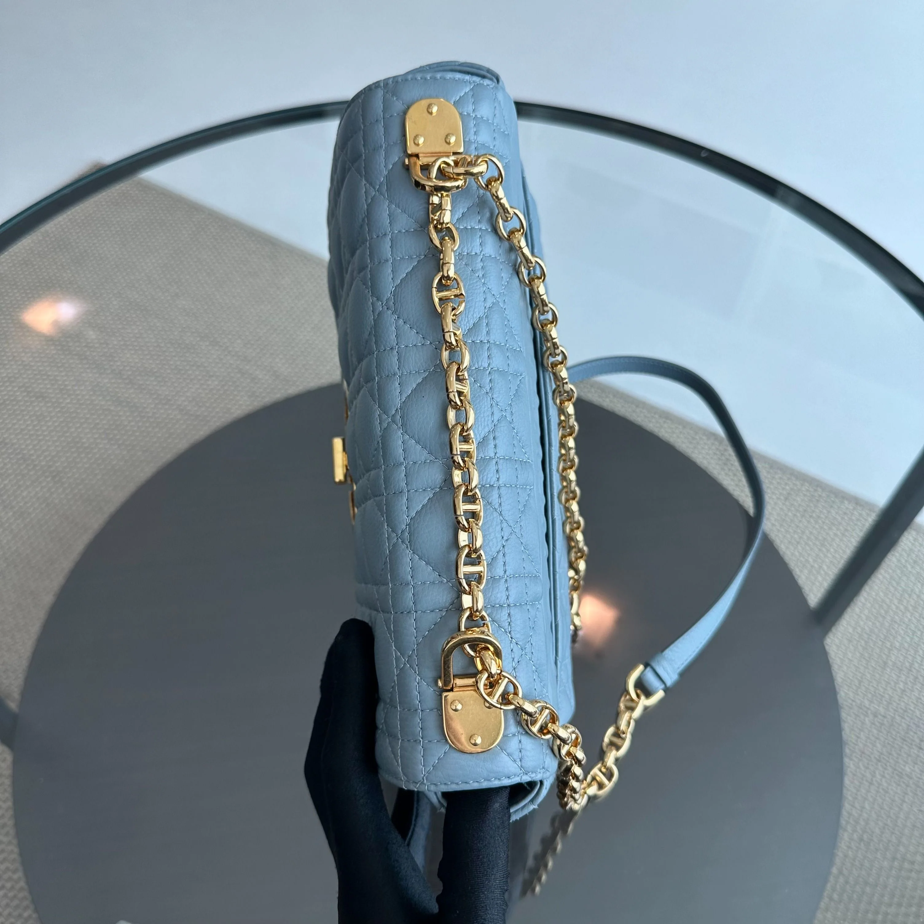 *Full Set, Receipt* Dior Caro Medium Calfskin Flap Haze Blue GHW - Best Luxury Designers