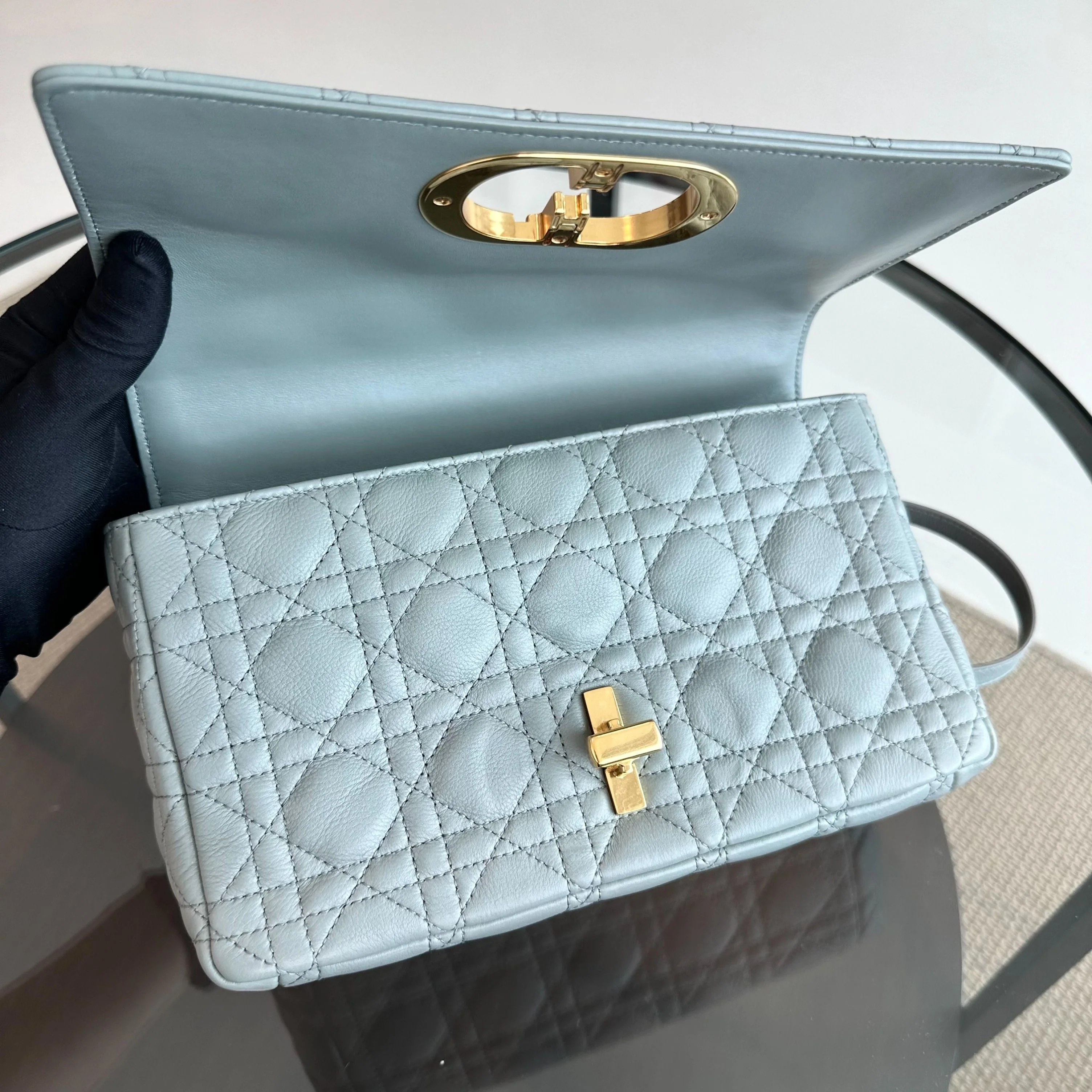 *Full Set, Receipt* Dior Caro Medium Grained Calfskin Cannage Flap Grey GHW - Best Luxury Designers