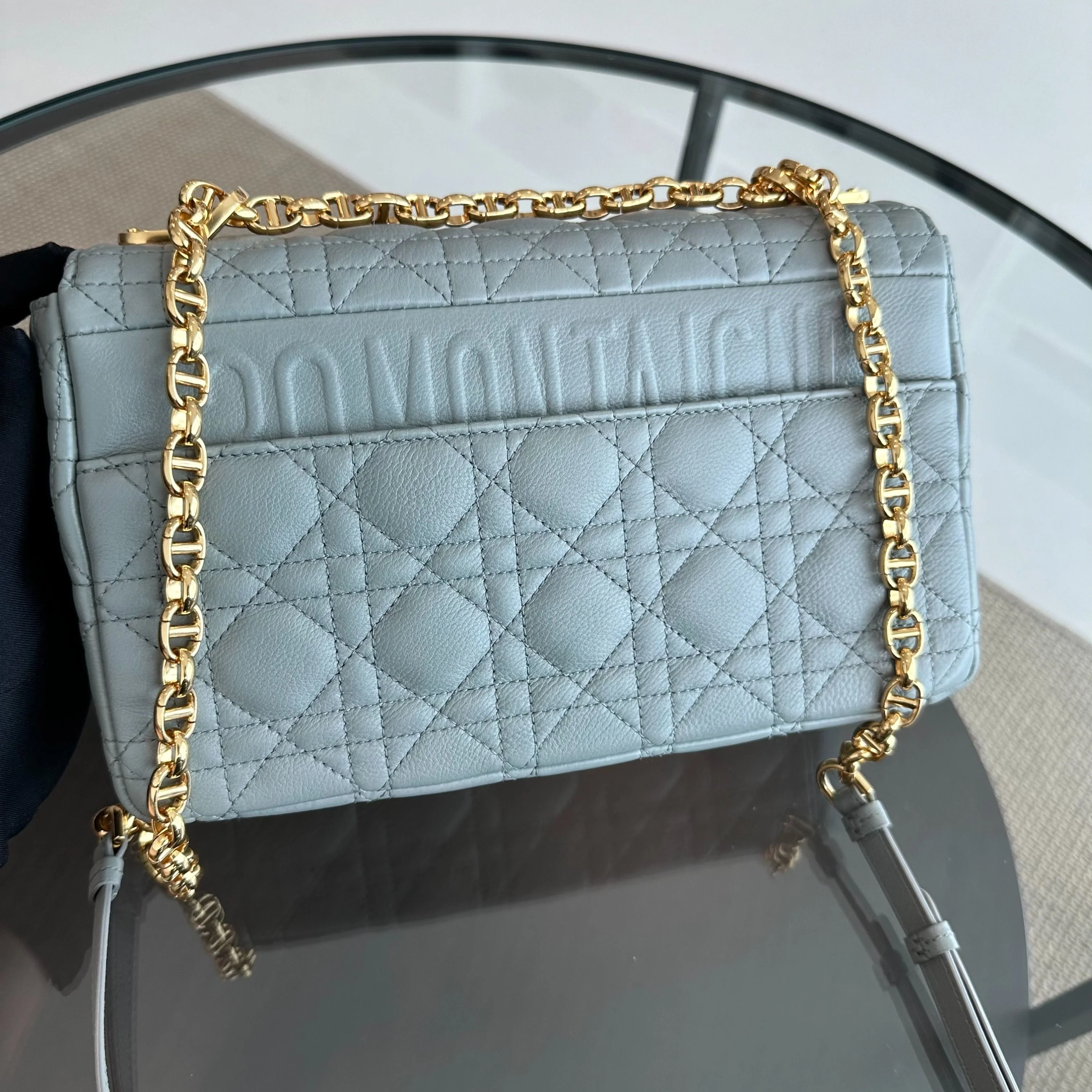 *Full Set, Receipt* Dior Caro Medium Grained Calfskin Cannage Flap Grey GHW - Best Luxury Designers