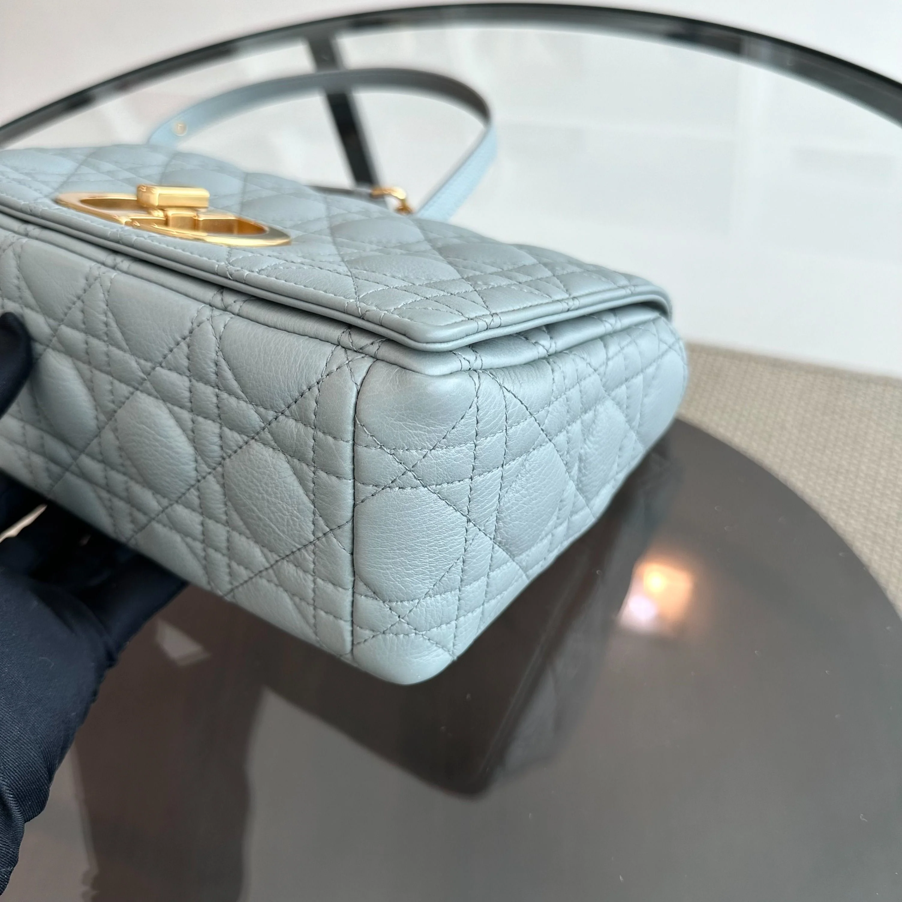 *Full Set, Receipt* Dior Caro Medium Grained Calfskin Cannage Flap Grey GHW - Best Luxury Designers