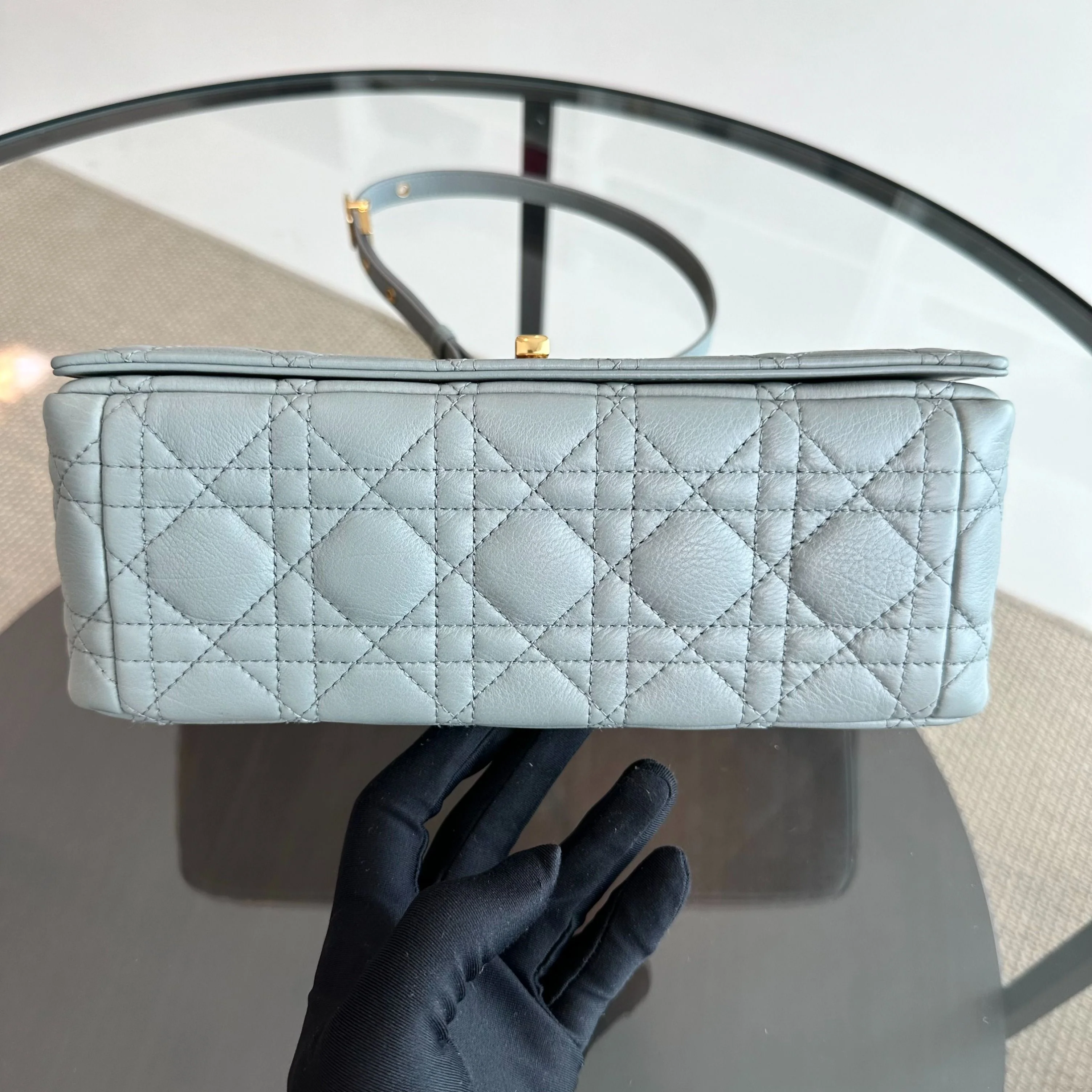 *Full Set, Receipt* Dior Caro Medium Grained Calfskin Cannage Flap Grey GHW - Best Luxury Designers