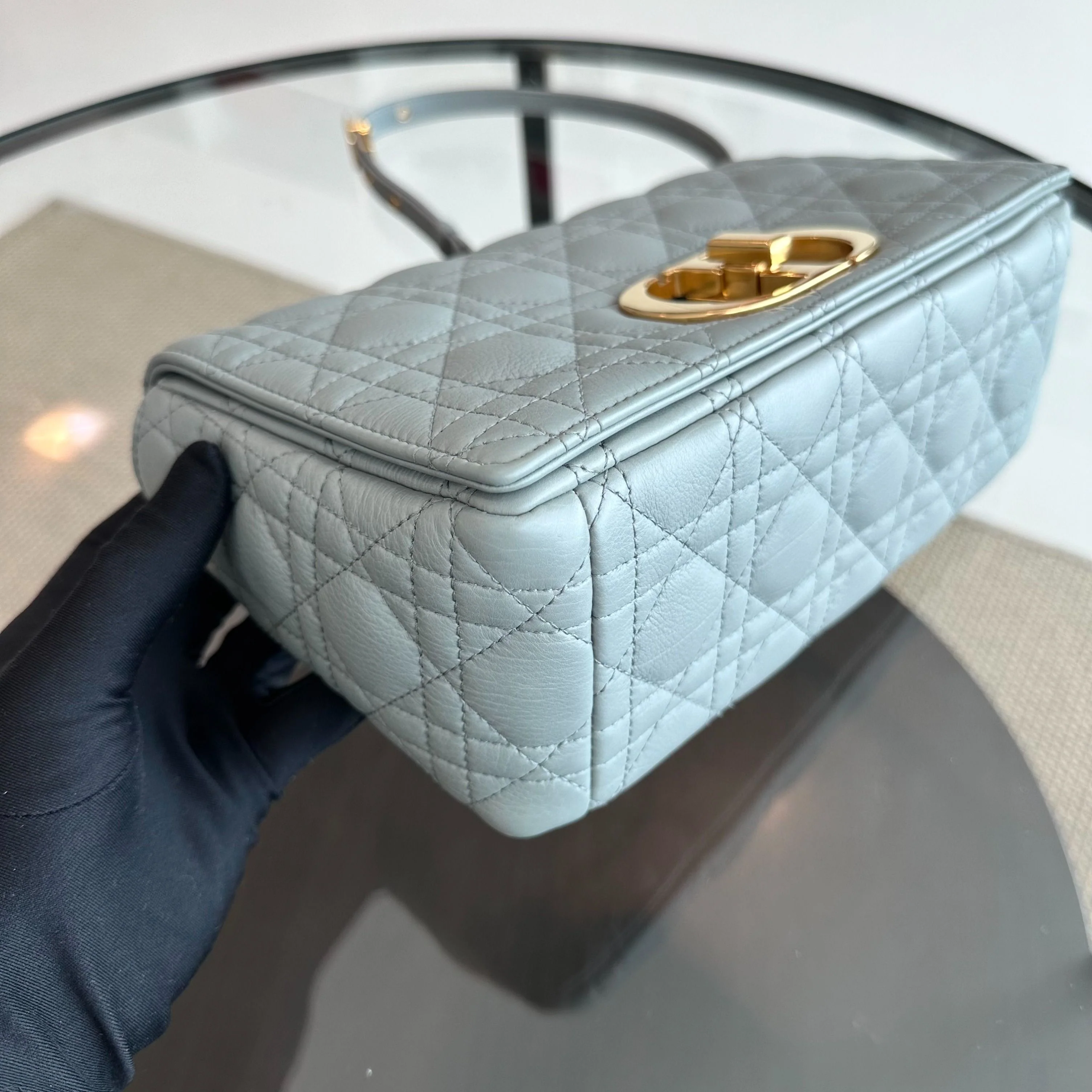 *Full Set, Receipt* Dior Caro Medium Grained Calfskin Cannage Flap Grey GHW - Best Luxury Designers