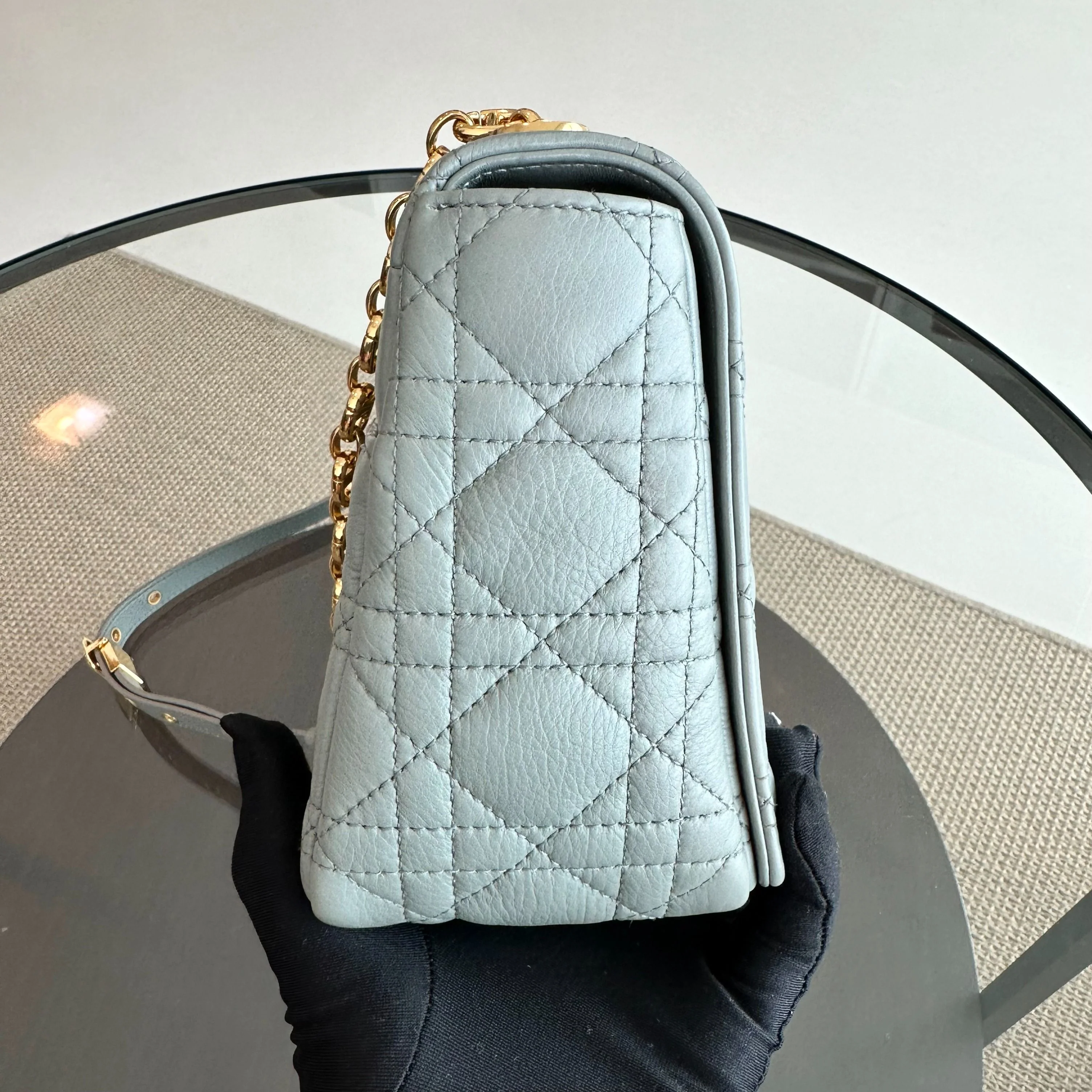 *Full Set, Receipt* Dior Caro Medium Grained Calfskin Cannage Flap Grey GHW - Best Luxury Designers