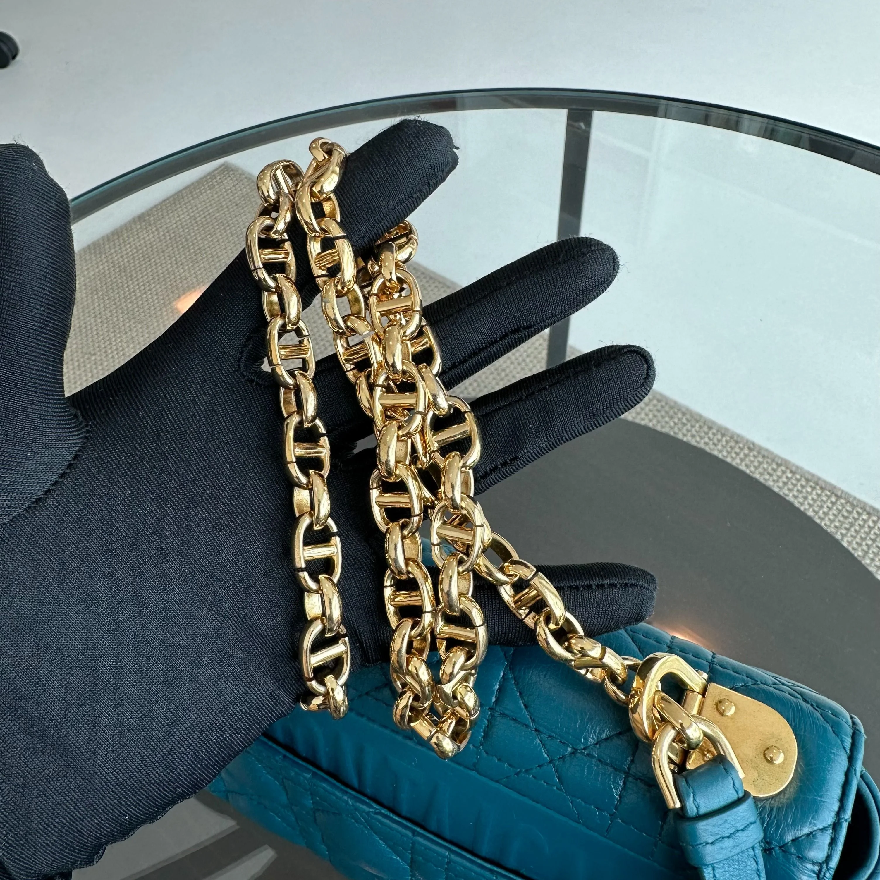 *Full Set, Receipt* Dior Caro Small Cannage Flap Bag Blue Calfskin GHW - Best Luxury Designers