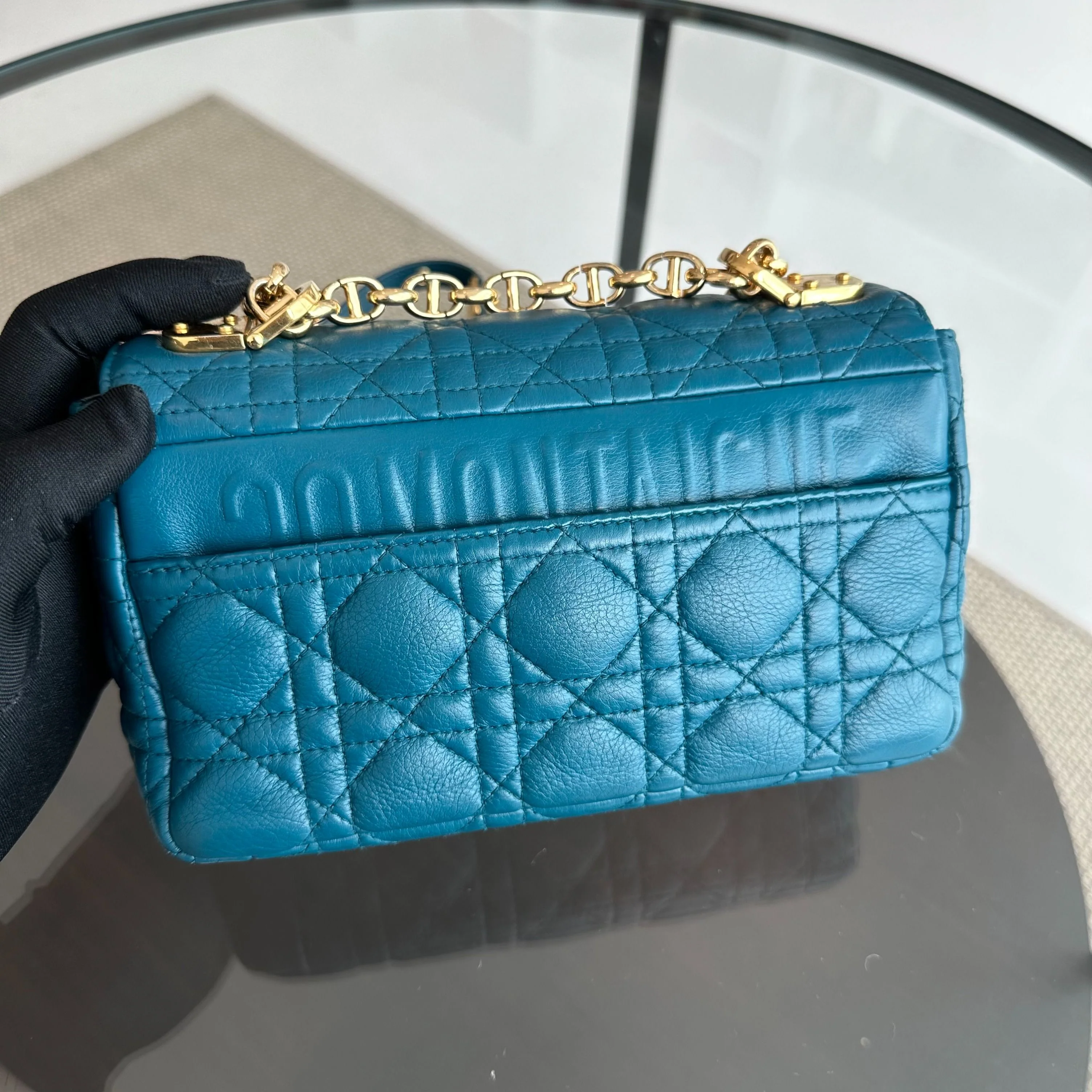 *Full Set, Receipt* Dior Caro Small Cannage Flap Bag Blue Calfskin GHW - Best Luxury Designers