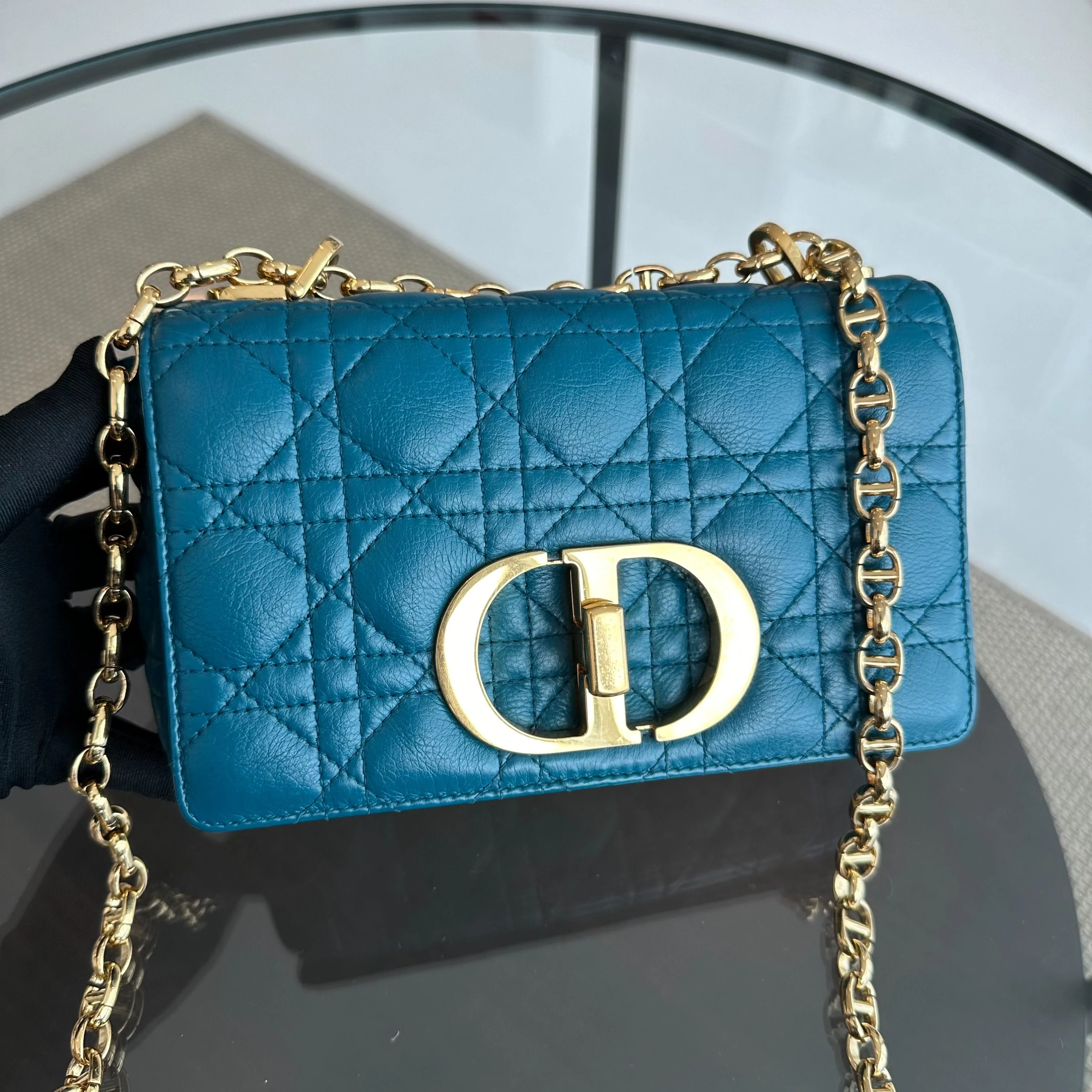 *Full Set, Receipt* Dior Caro Small Cannage Flap Bag Blue Calfskin GHW - Best Luxury Designers
