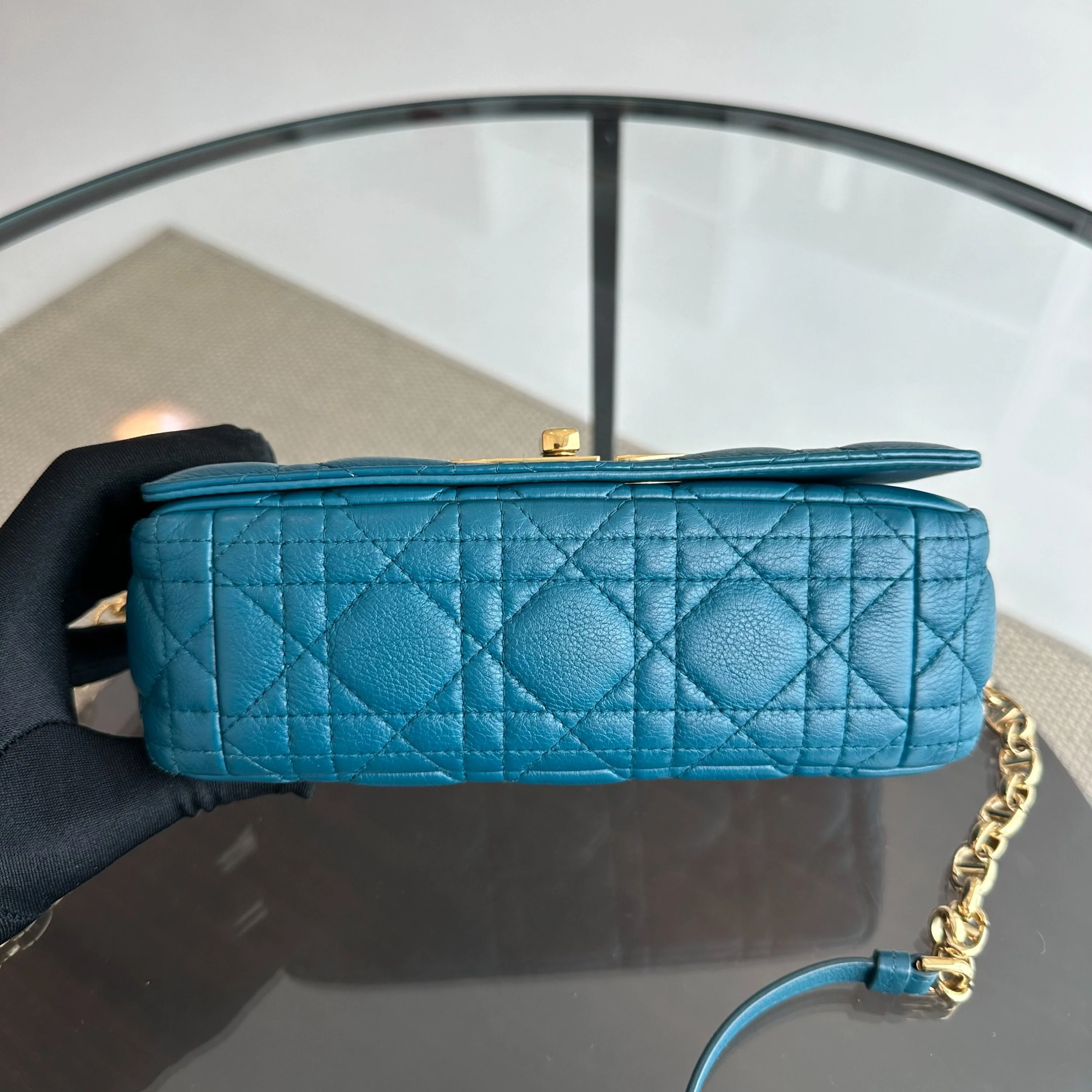 *Full Set, Receipt* Dior Caro Small Cannage Flap Bag Blue Calfskin GHW - Best Luxury Designers