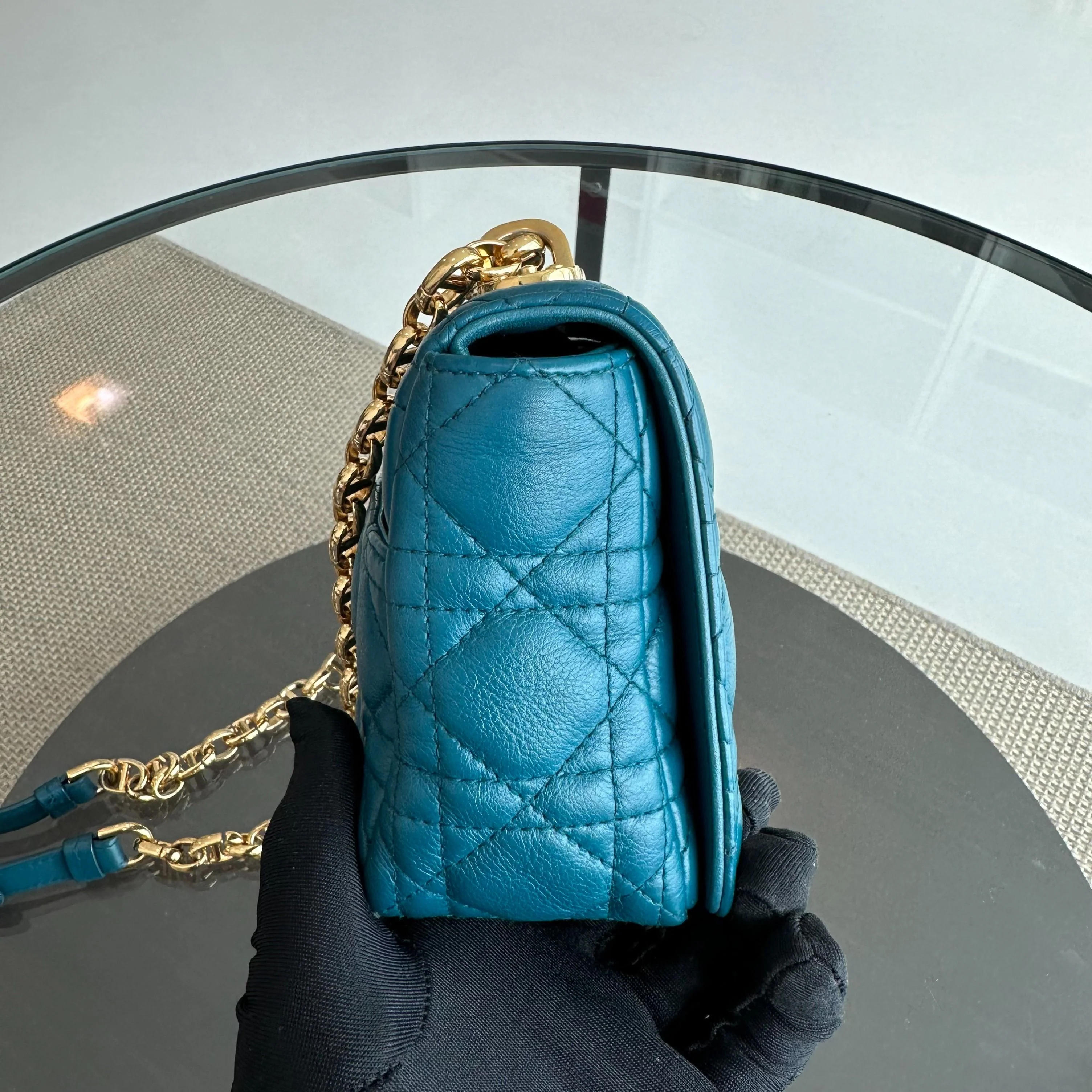 *Full Set, Receipt* Dior Caro Small Cannage Flap Bag Blue Calfskin GHW - Best Luxury Designers