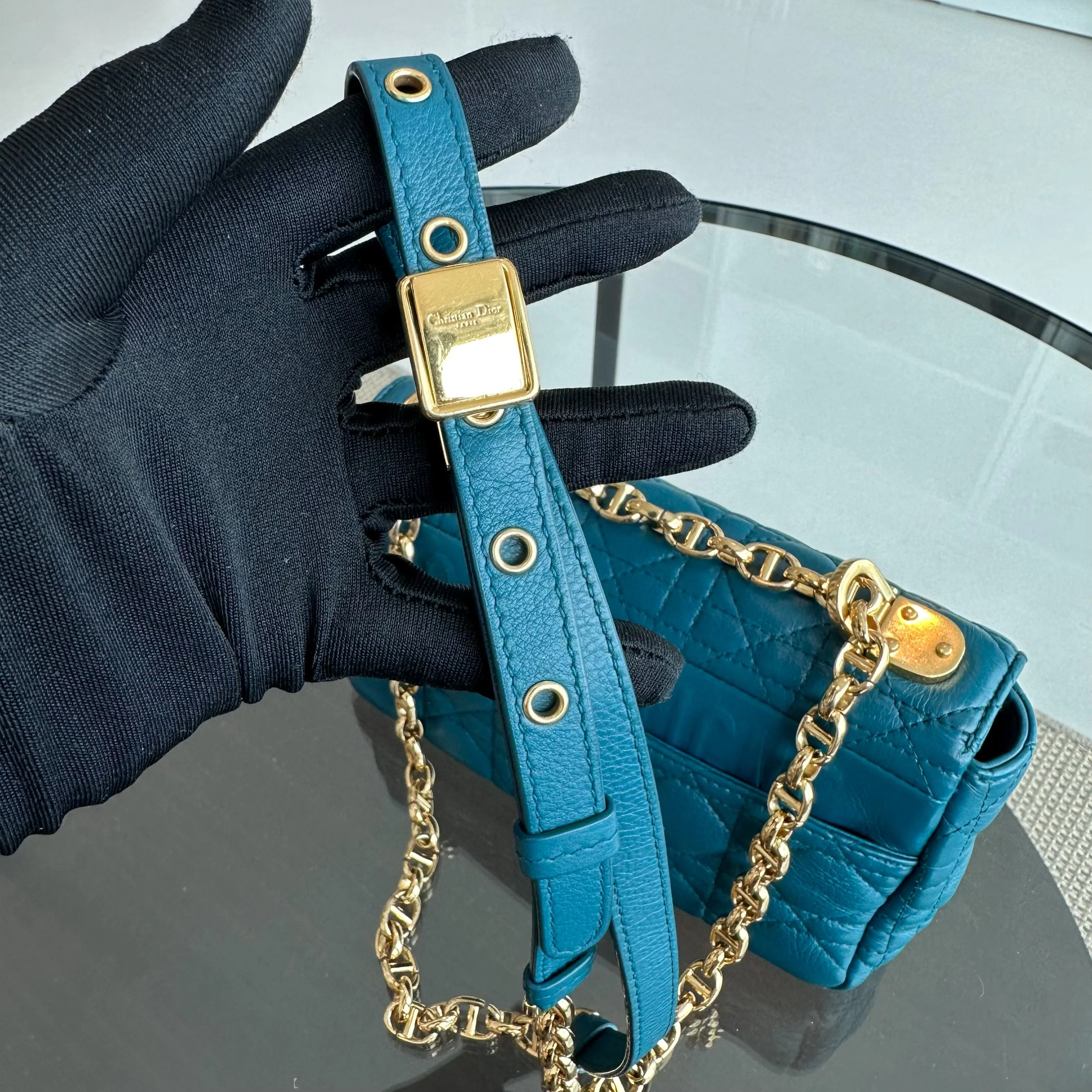 *Full Set, Receipt* Dior Caro Small Cannage Flap Bag Blue Calfskin GHW - Best Luxury Designers