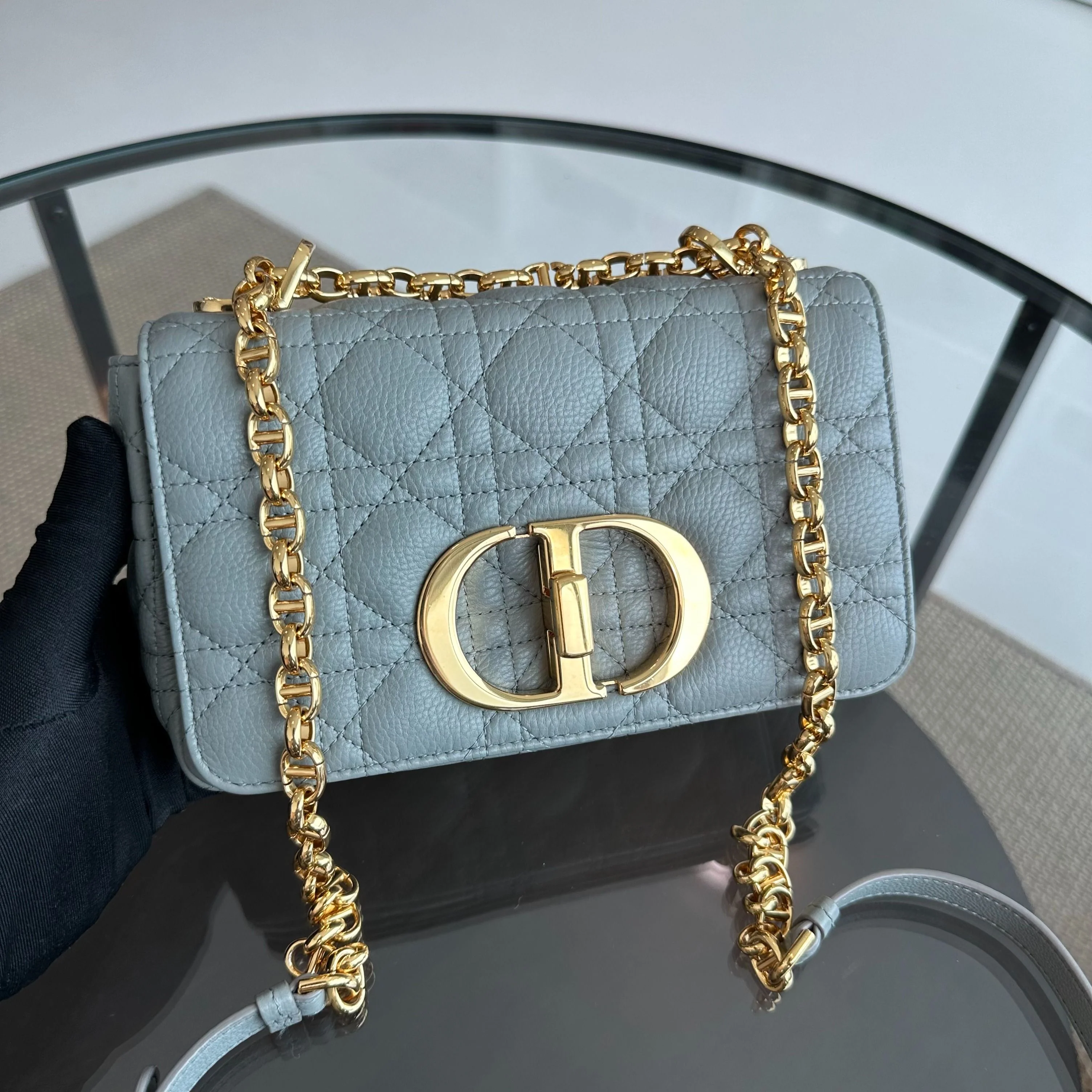 *Full Set, Receipt* Dior Caro Small Cannage Flap Bag Grey GHW - Best Luxury Designers