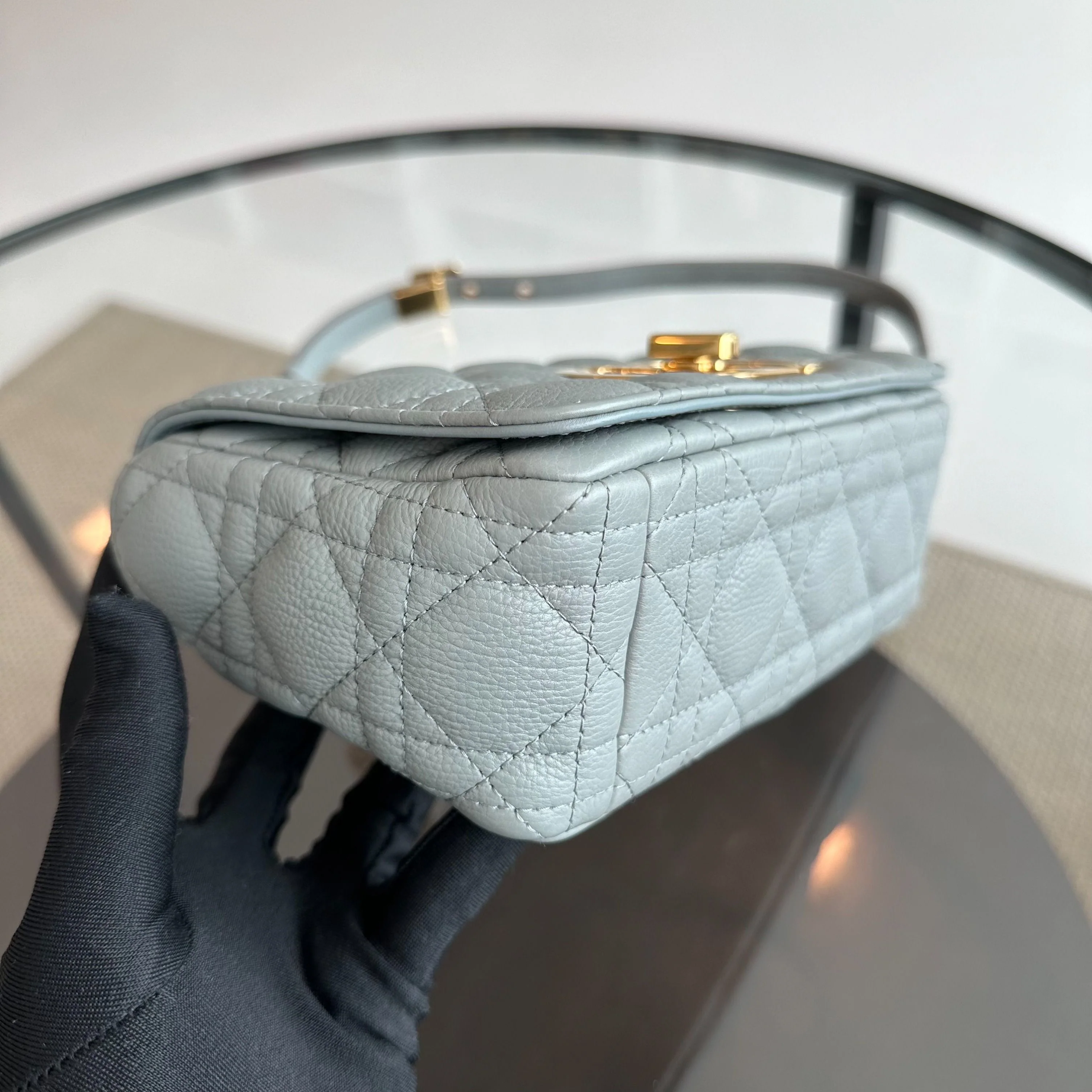 *Full Set, Receipt* Dior Caro Small Cannage Flap Bag Grey GHW - Best Luxury Designers