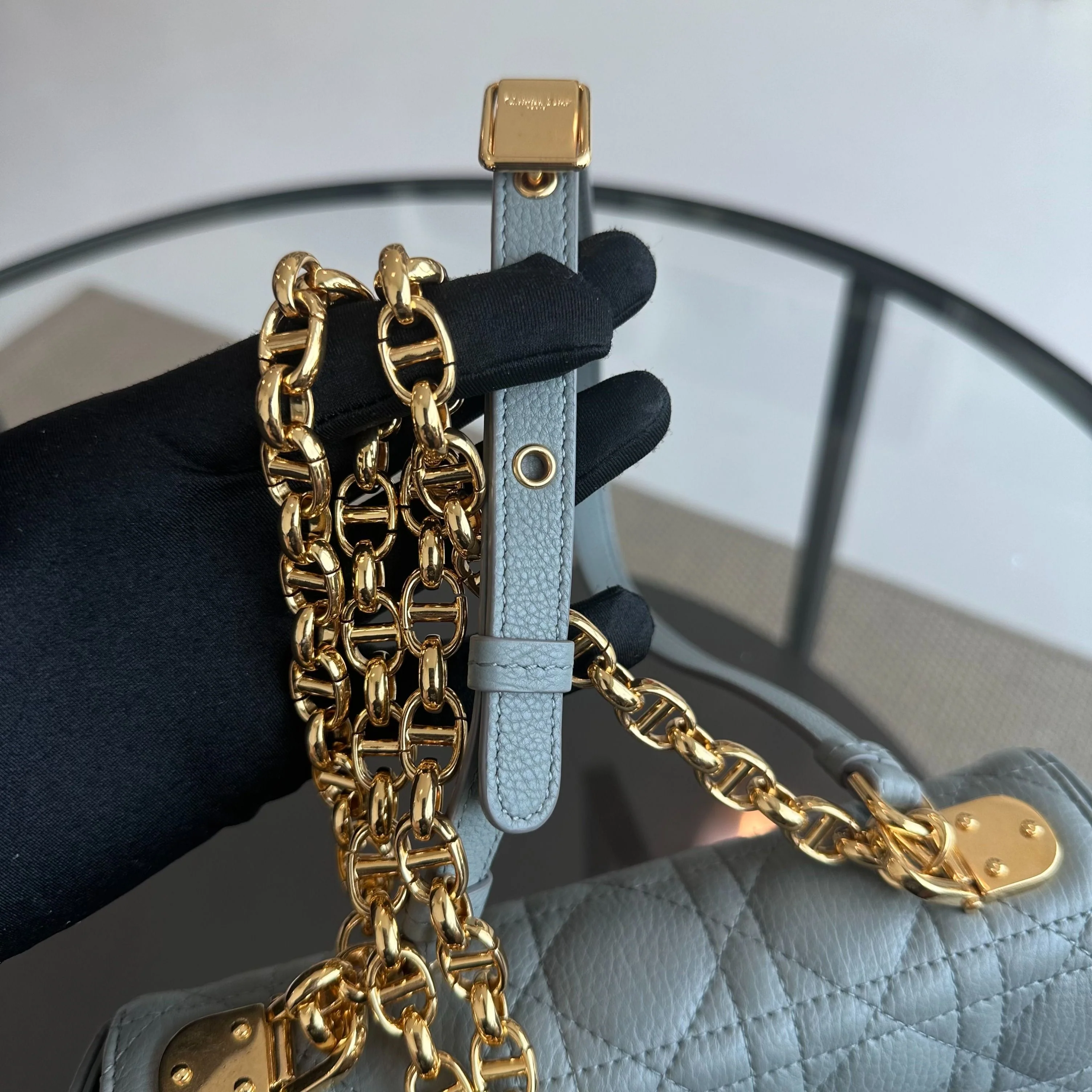 *Full Set, Receipt* Dior Caro Small Cannage Grained Calfskin Haze Blue GHW - Best Luxury Designers