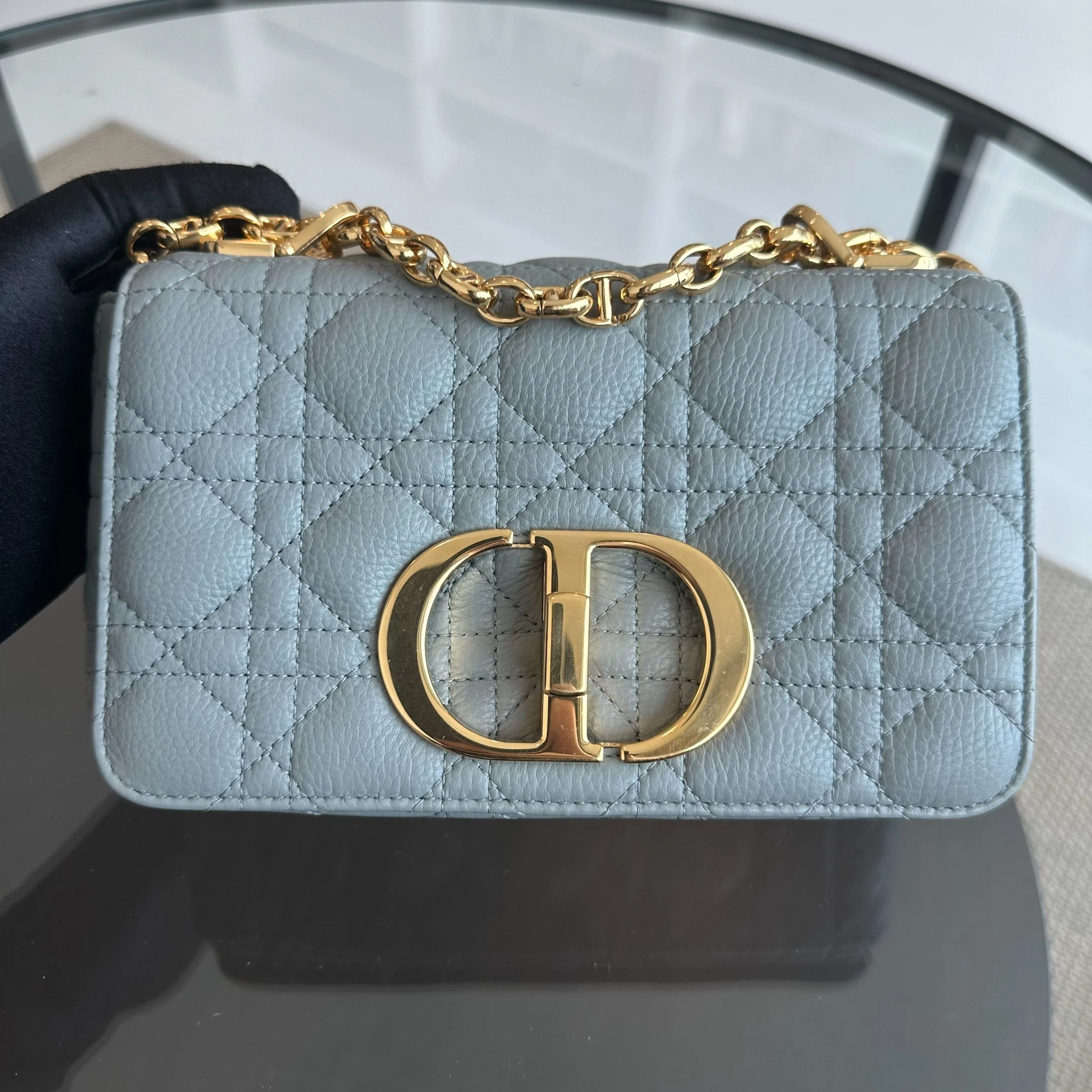 *Full Set, Receipt* Dior Caro Small Cannage Grained Calfskin Haze Blue GHW - Best Luxury Designers