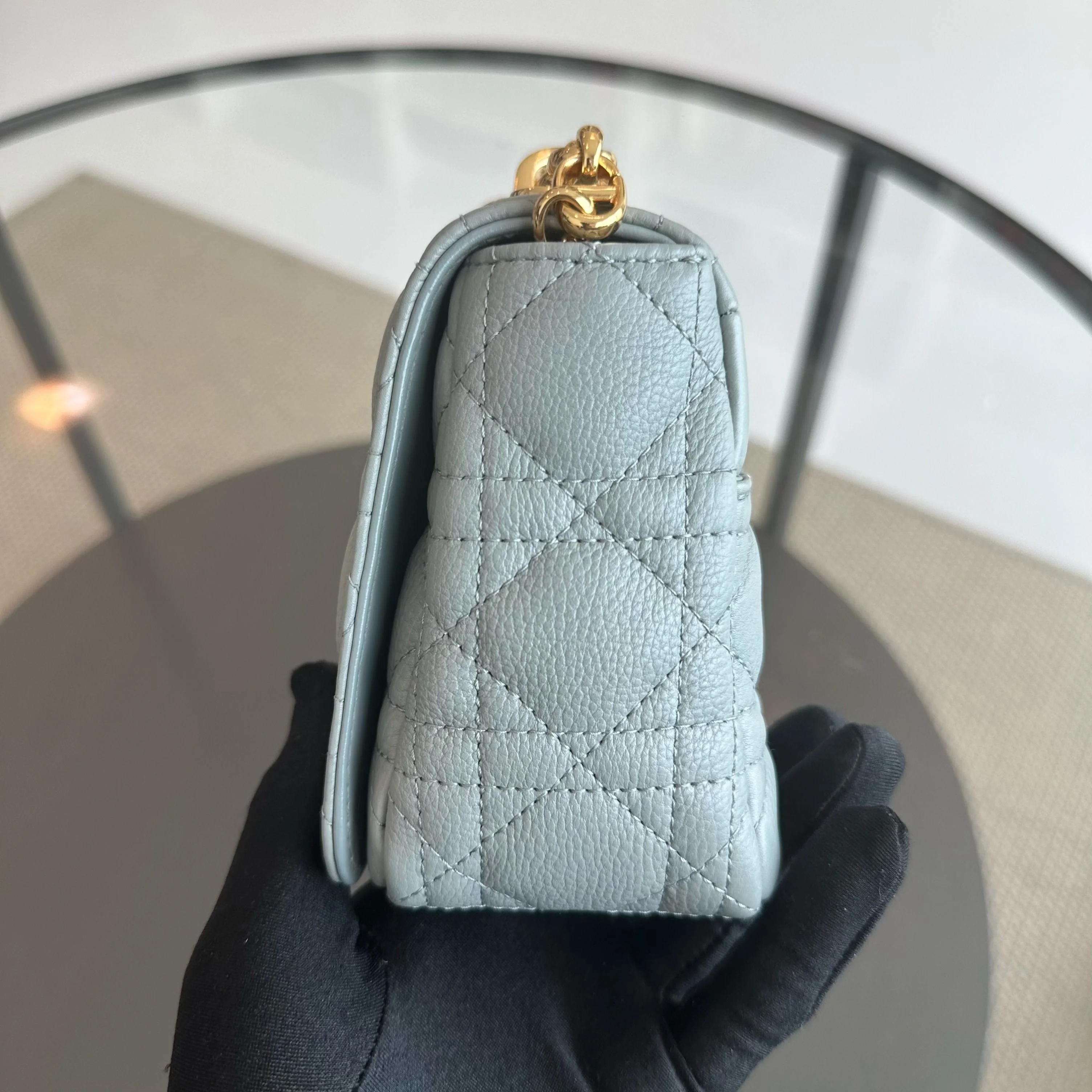 *Full Set, Receipt* Dior Caro Small Cannage Grained Calfskin Haze Blue GHW - Best Luxury Designers