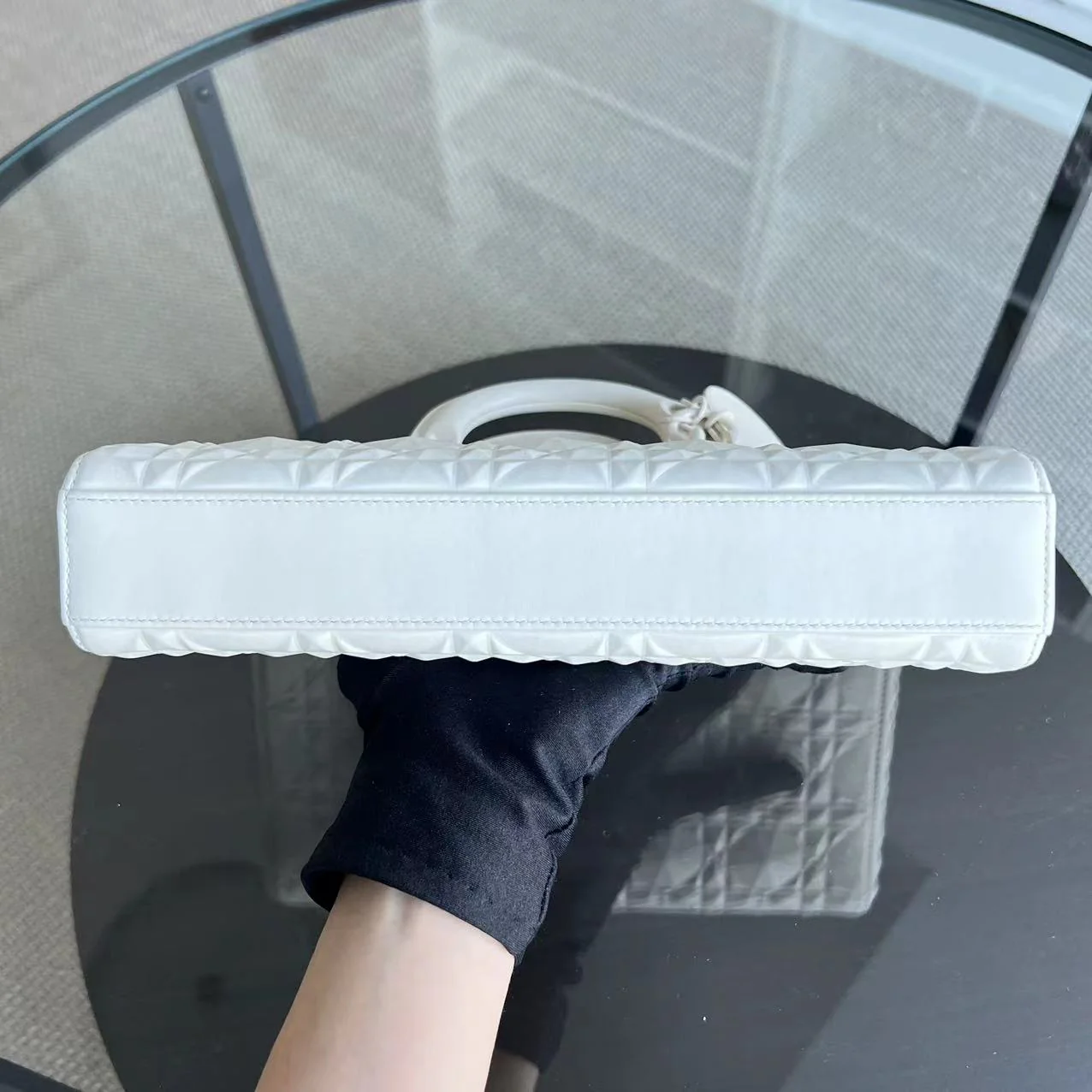 *Full Set, Receipt* Dior D-Joy Medium Latte Cannage Calfskin Dimond Motif White - Best Luxury Designers