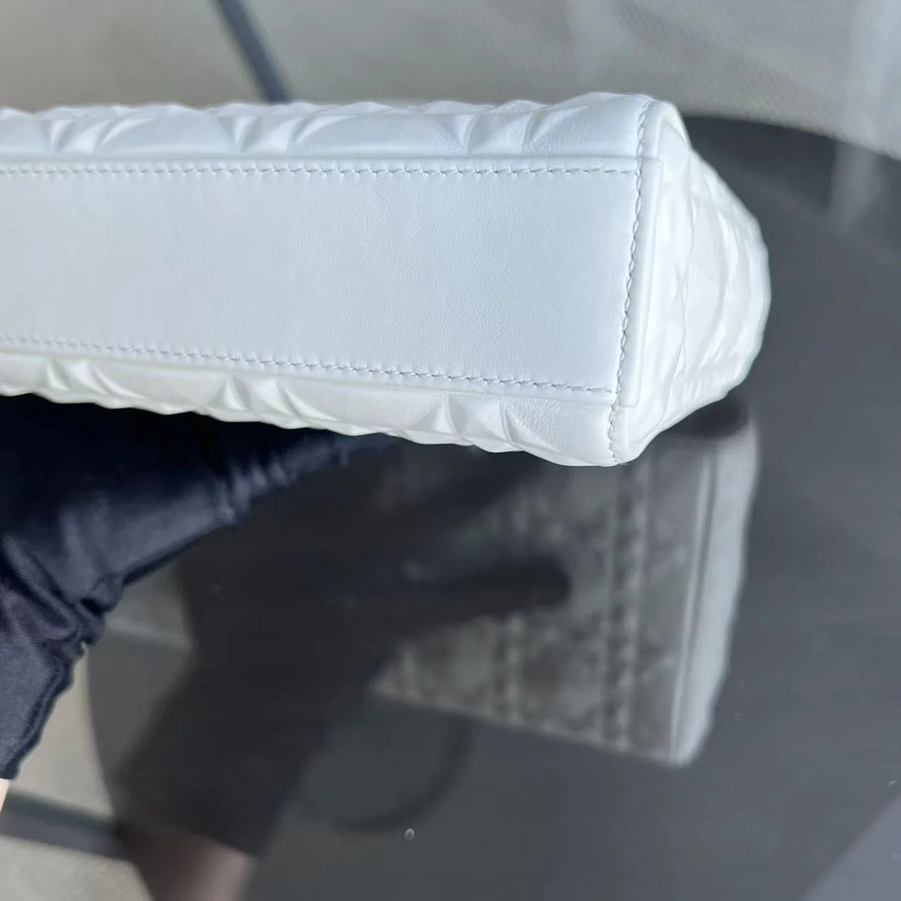 *Full Set, Receipt* Dior D-Joy Medium Latte Cannage Calfskin Dimond Motif White - Best Luxury Designers