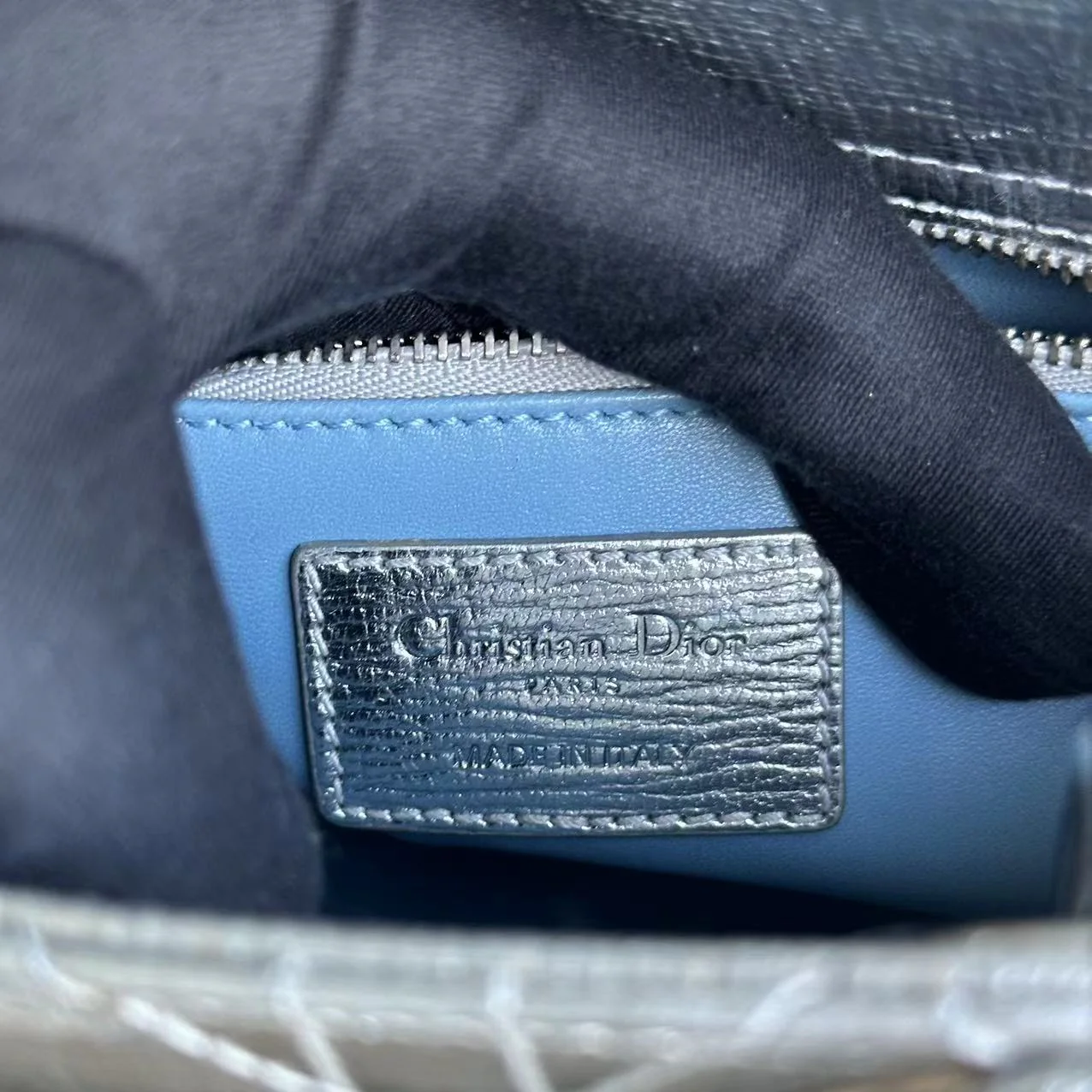 *Full Set, Receipt* Dior Lady Small Metallic Calfskin Limited Edition Silver ABC Badge Charm SHW - Best Luxury Designers