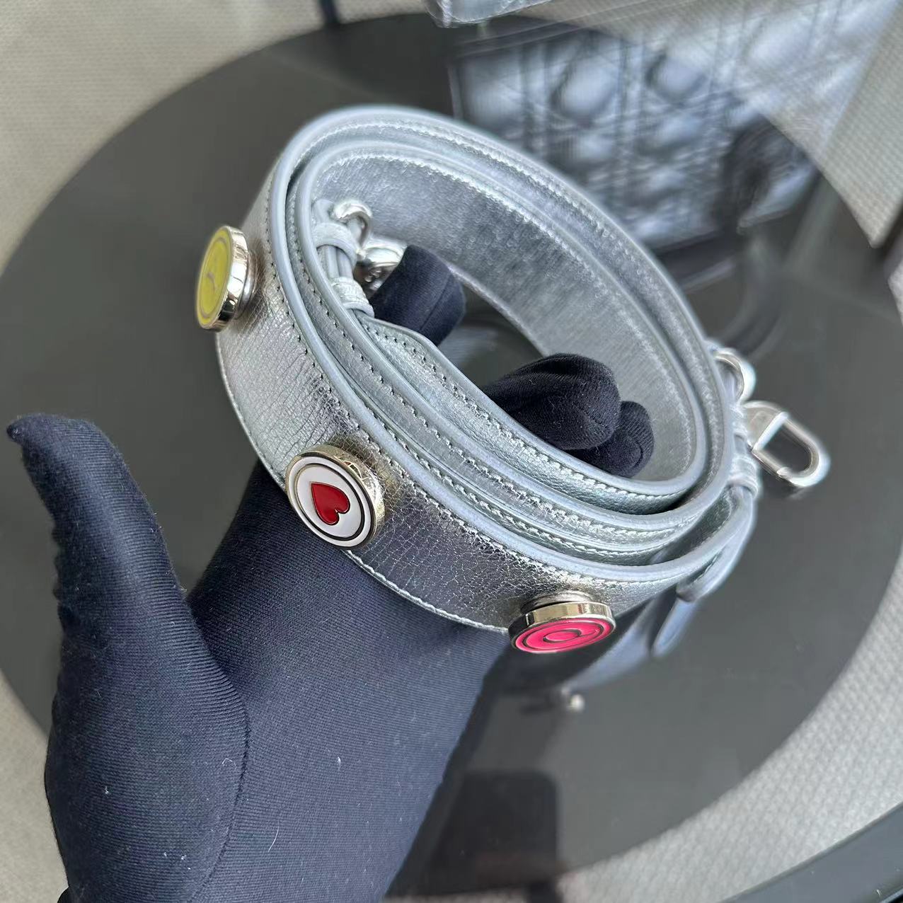 *Full Set, Receipt* Dior Lady Small Metallic Calfskin Limited Edition Silver ABC Badge Charm SHW - Best Luxury Designers