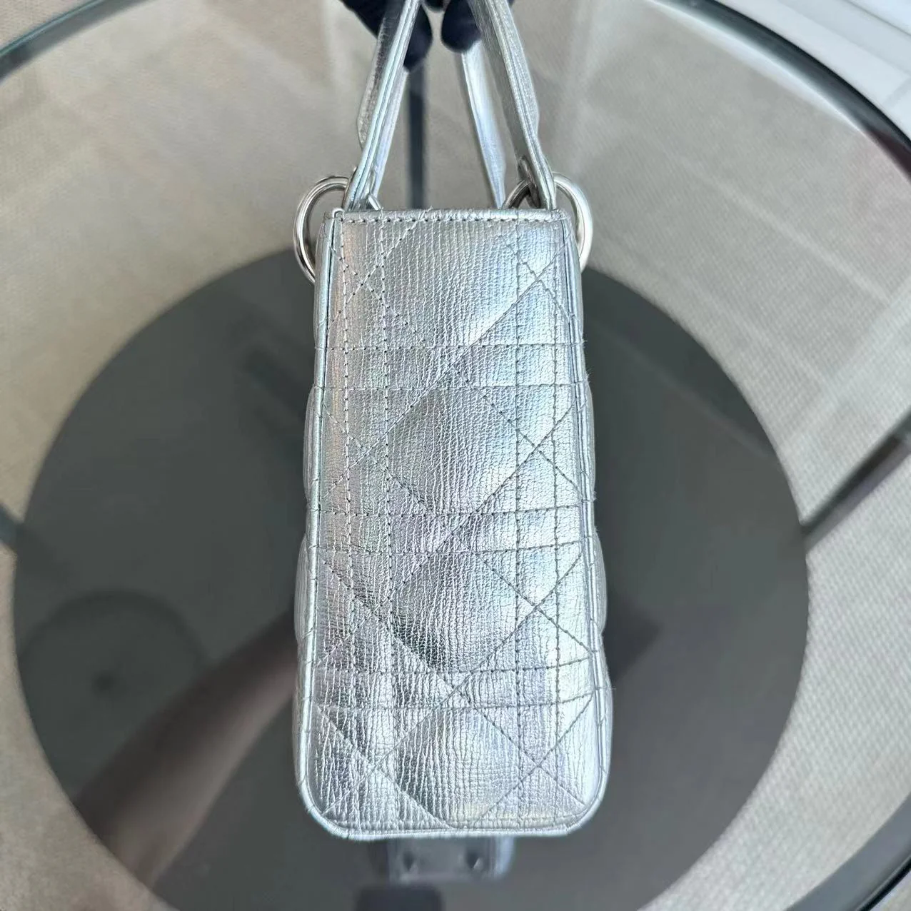 *Full Set, Receipt* Dior Lady Small Metallic Calfskin Limited Edition Silver ABC Badge Charm SHW - Best Luxury Designers