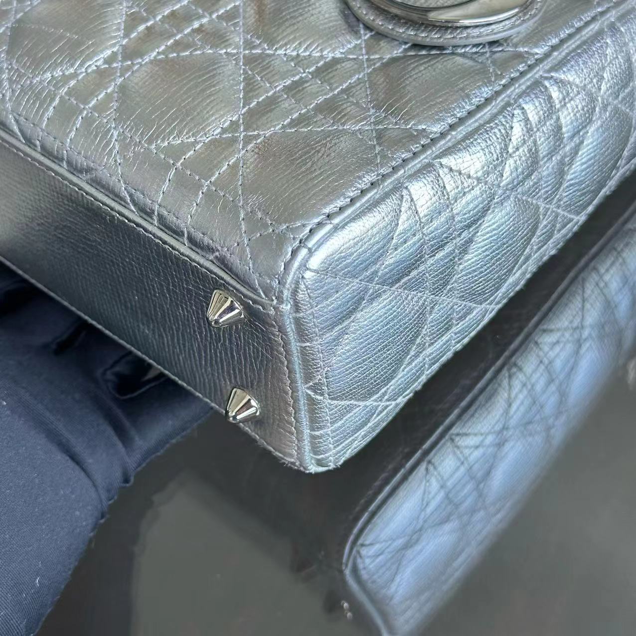 *Full Set, Receipt* Dior Lady Small Metallic Calfskin Limited Edition Silver ABC Badge Charm SHW - Best Luxury Designers