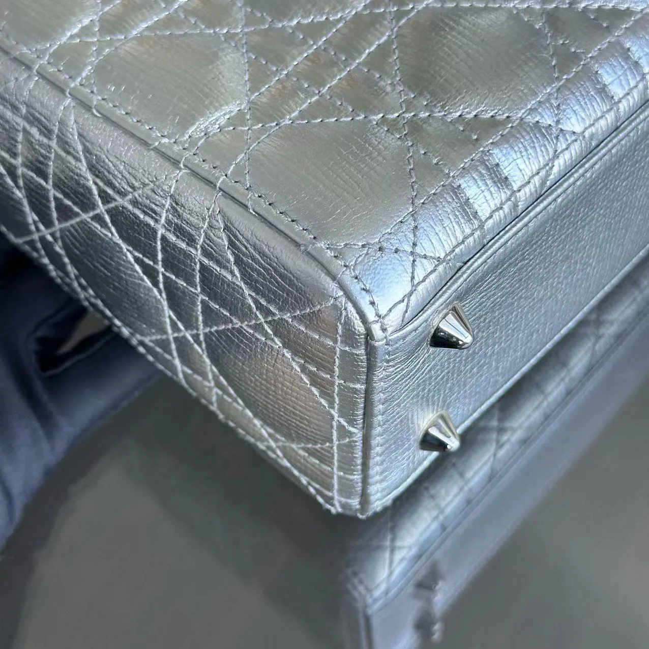 *Full Set, Receipt* Dior Lady Small Metallic Calfskin Limited Edition Silver ABC Badge Charm SHW - Best Luxury Designers