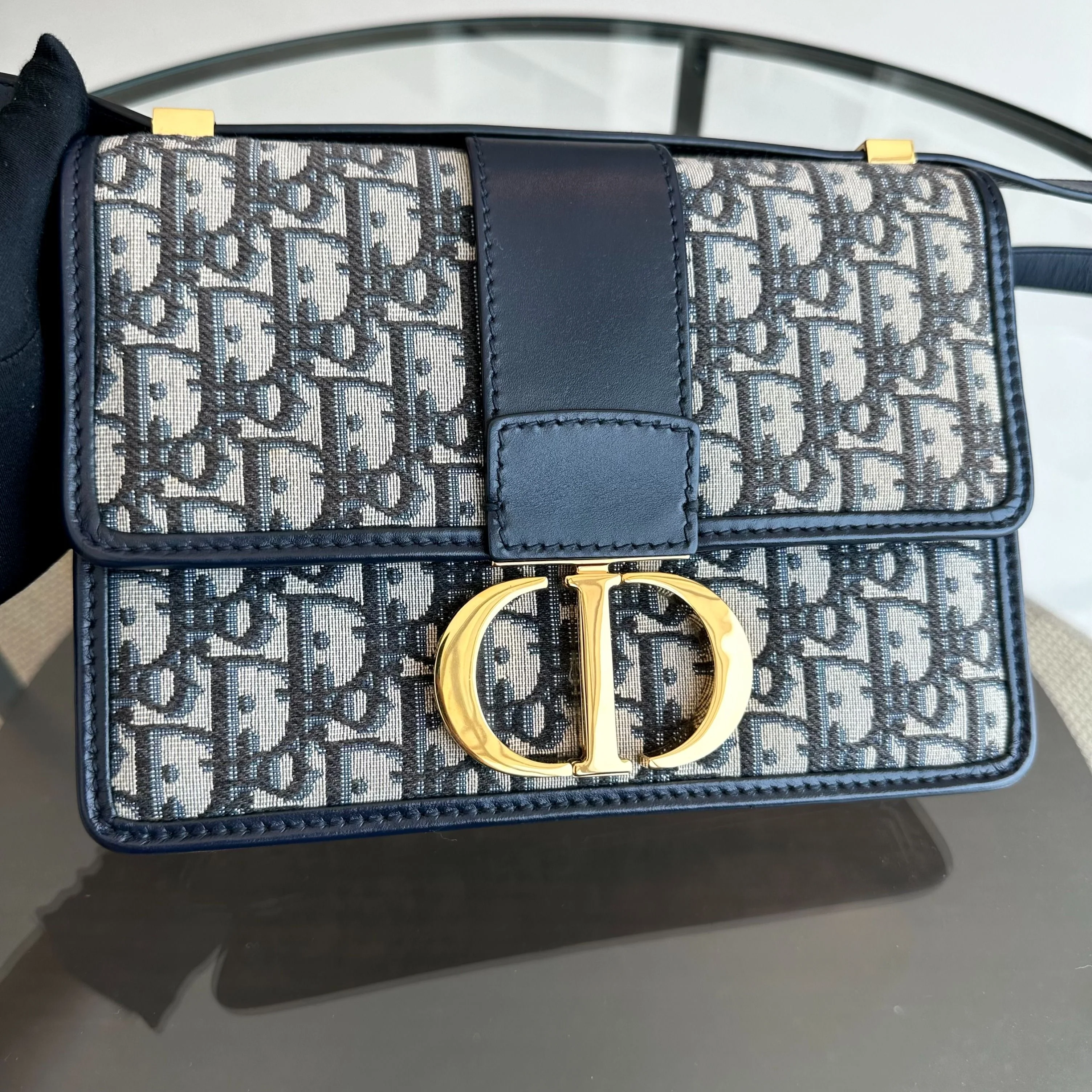 *Full Set, Receipt* Dior Montaigne 30 Oblique Canvas Blue Shoulder Bag GHW - Best Luxury Designers