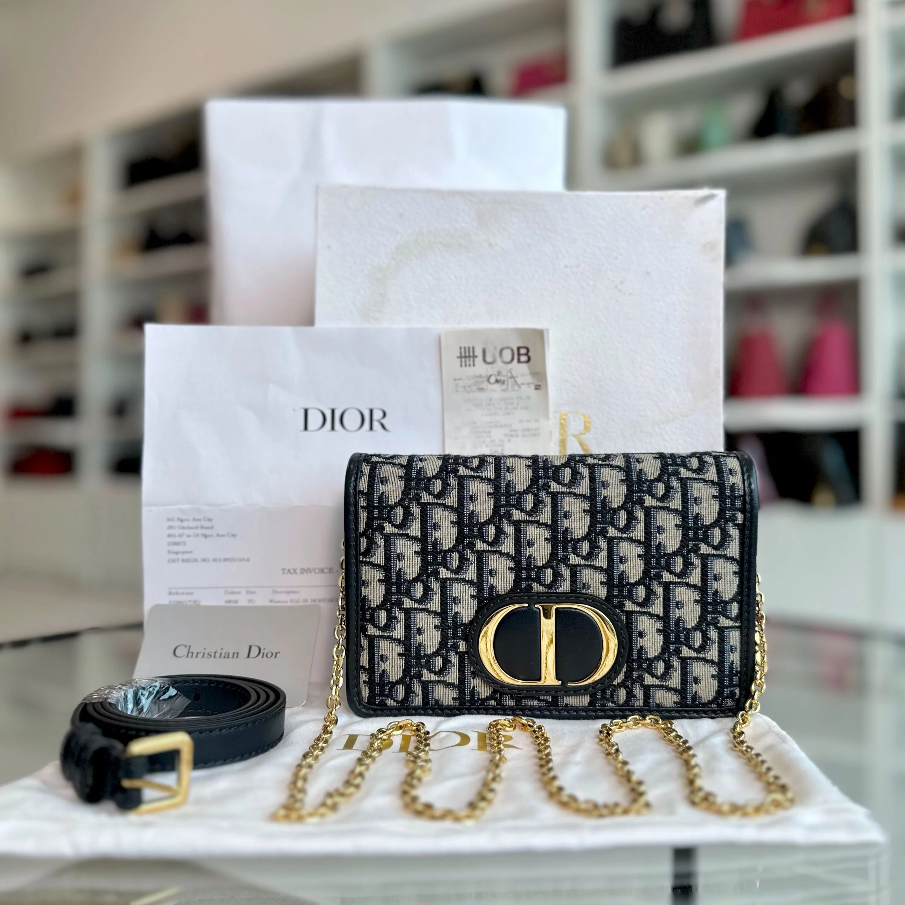 *Full Set, Receipt* Dior Montaigne 30 WOC Wallet On Chain Oblique Monogram Canvas - Best Luxury Designers