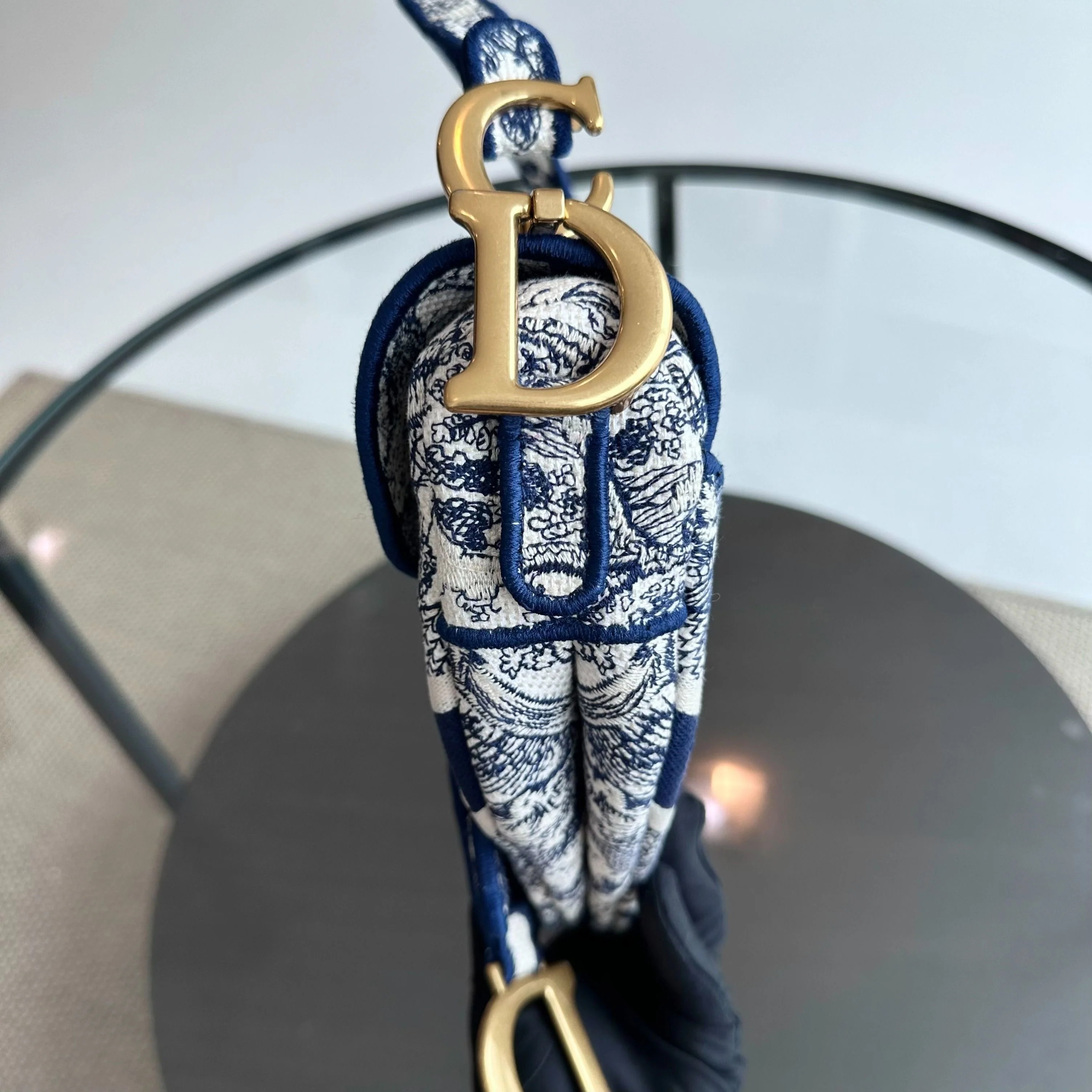 *Full Set, Receipt* Dior Saddle Medium Blue Toile De Jouy Embroidery Canvas AGHW - Best Luxury Designers