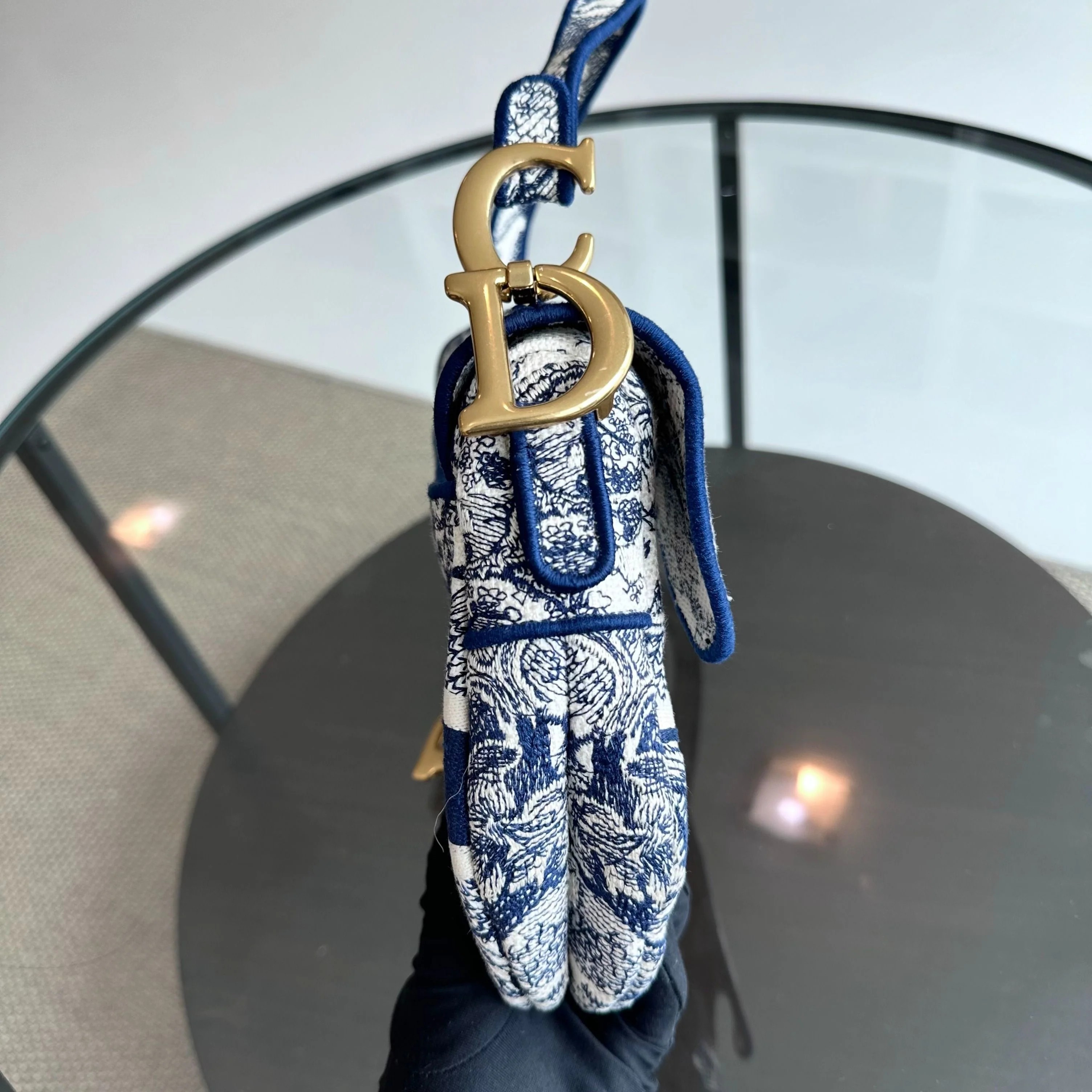 *Full Set, Receipt* Dior Saddle Medium Blue Toile De Jouy Embroidery Canvas AGHW - Best Luxury Designers