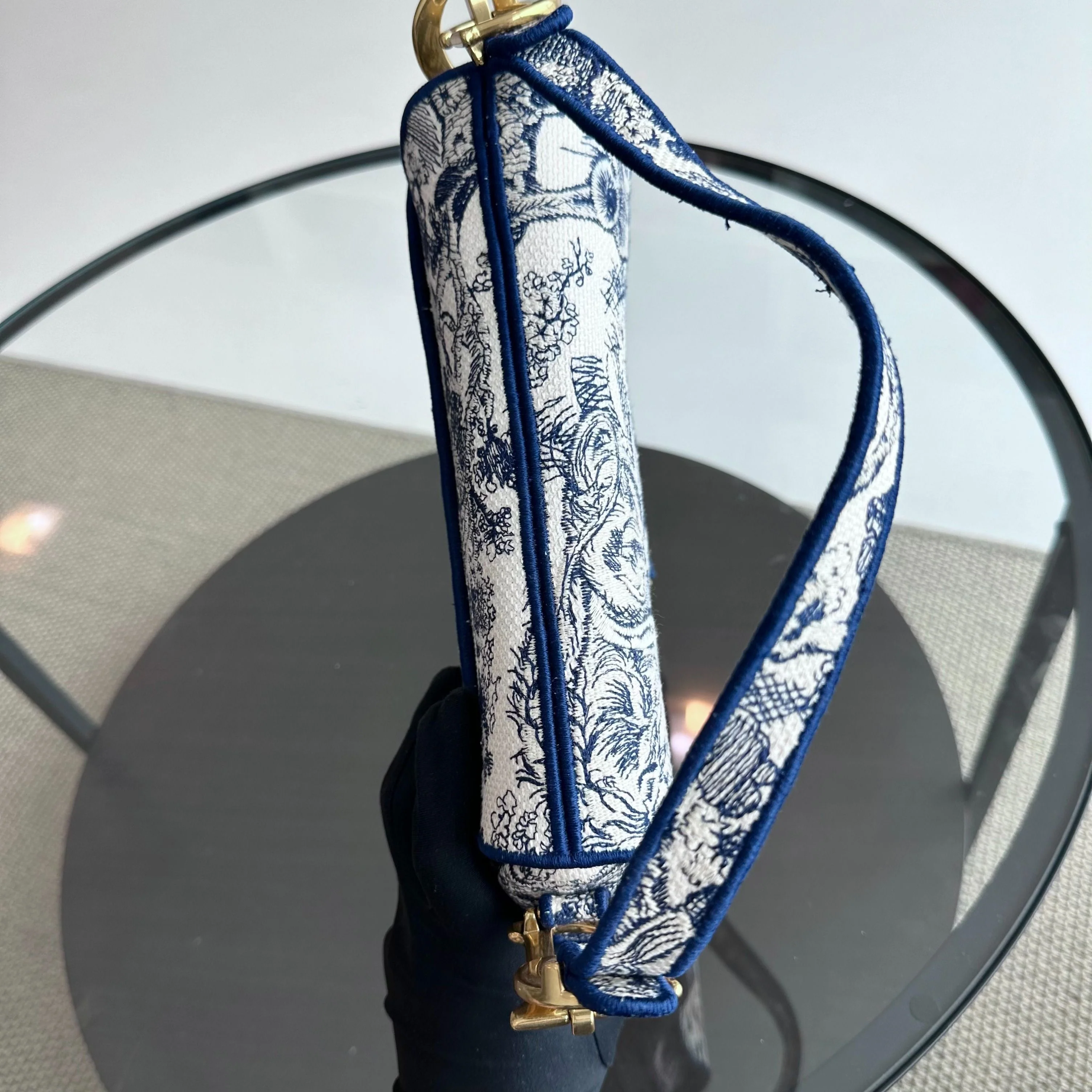 *Full Set, Receipt* Dior Saddle Medium Blue Toile De Jouy Embroidery Canvas AGHW - Best Luxury Designers