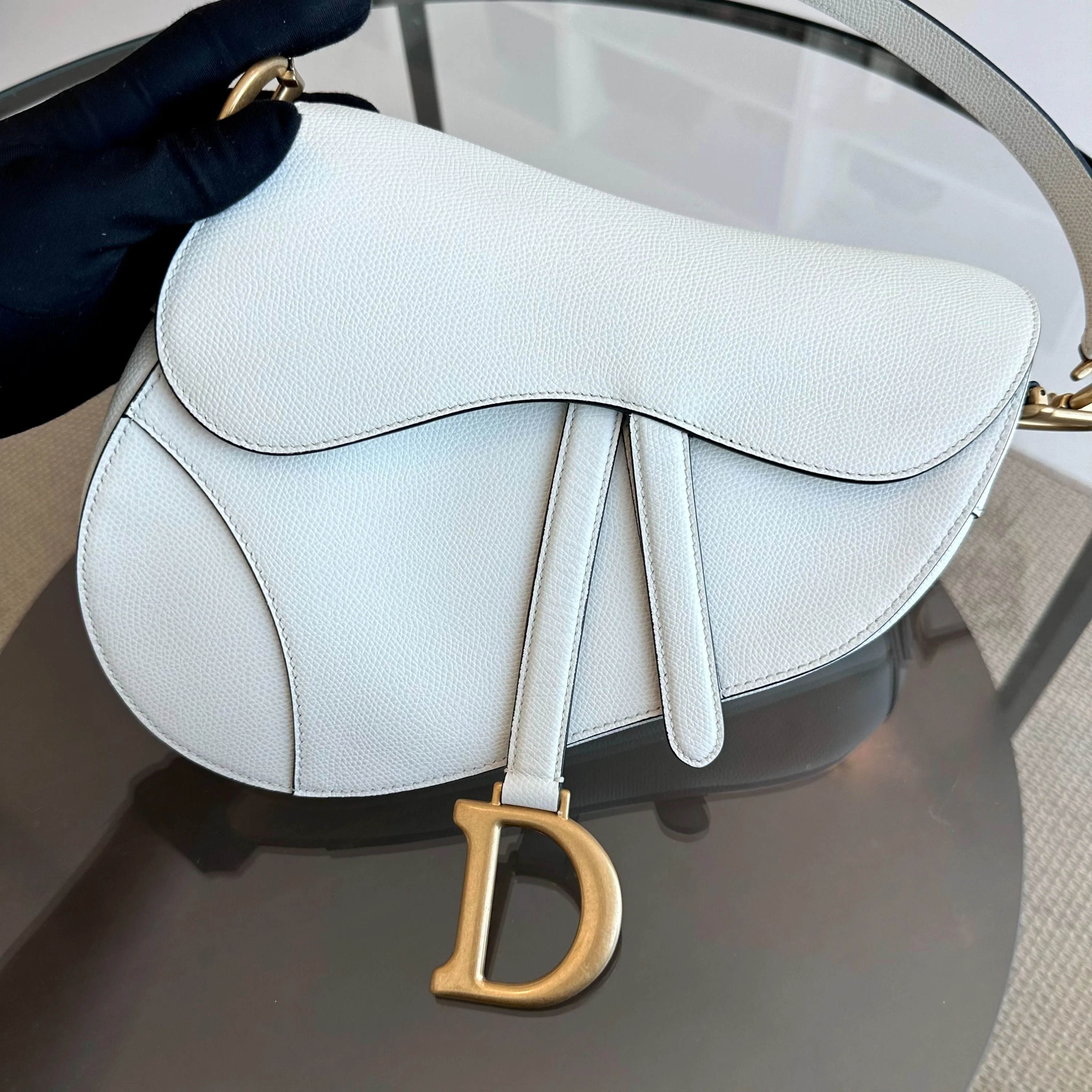 *Full Set, Receipt* Dior Saddle Medium Grained Calfskin Caviar White GHW - Best Luxury Designers