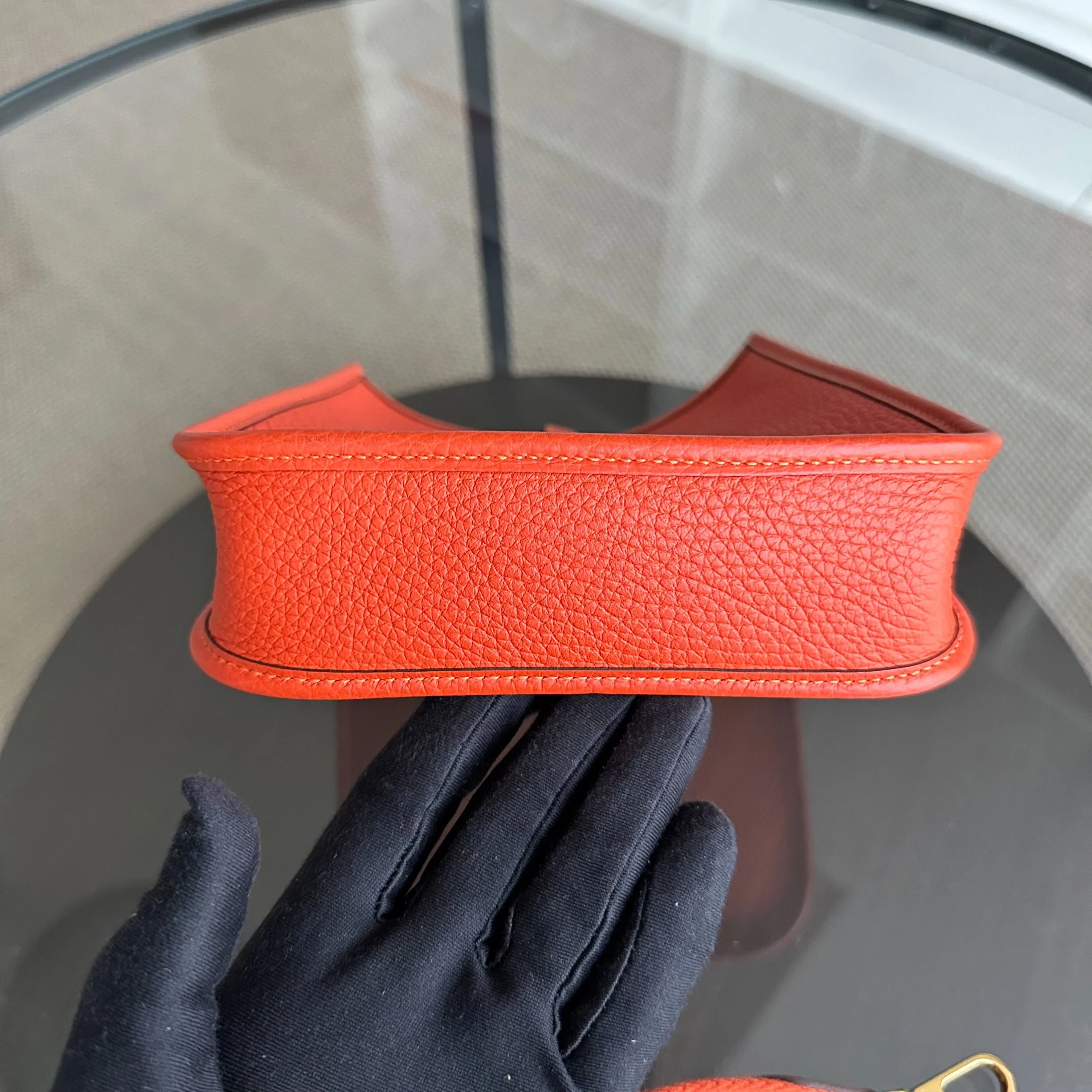 Hermes Mini Evelyn 16 Taurillon Clemence Stamp U Orange GHW - Best Luxury Designers