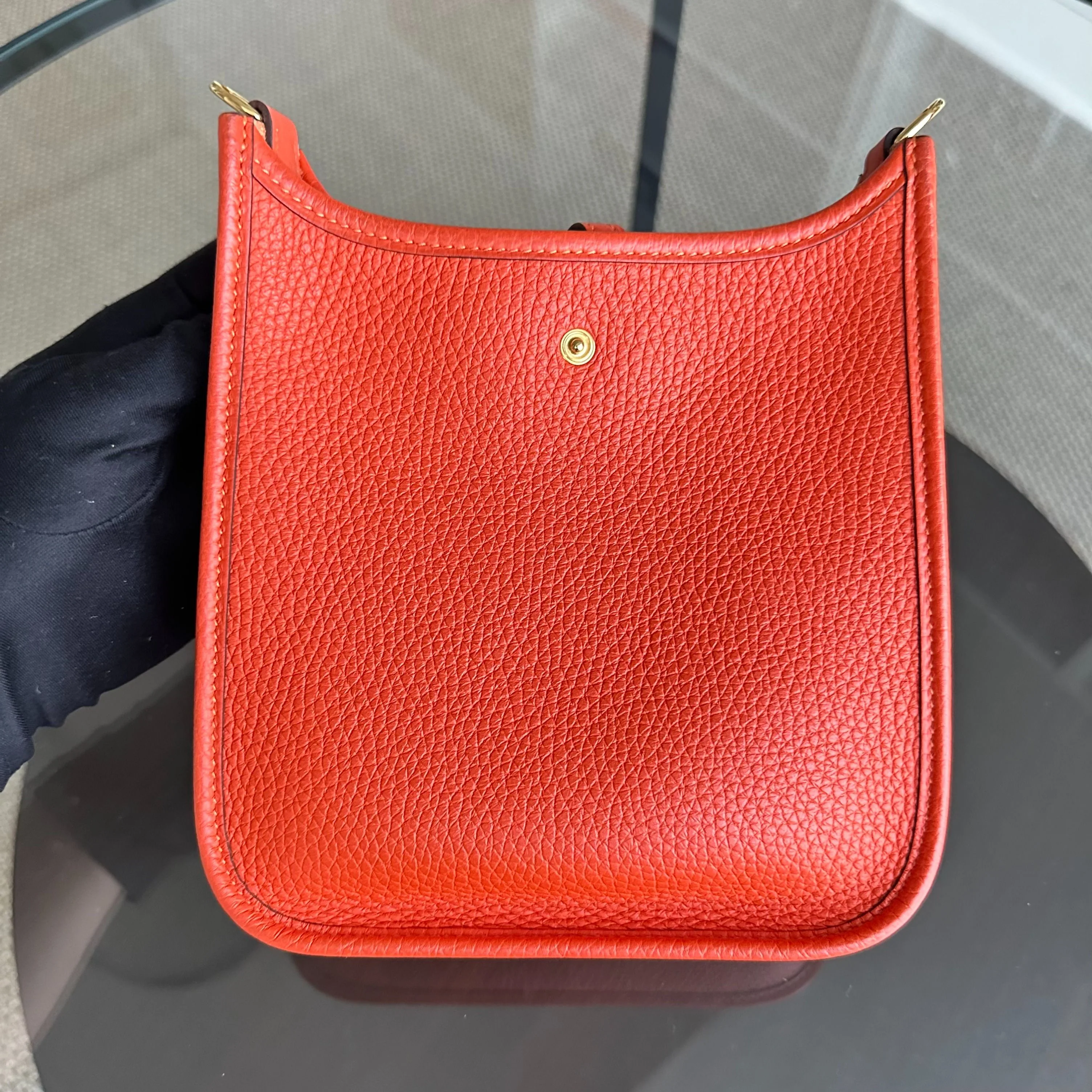 Hermes Mini Evelyn 16 Taurillon Clemence Stamp U Orange GHW - Best Luxury Designers