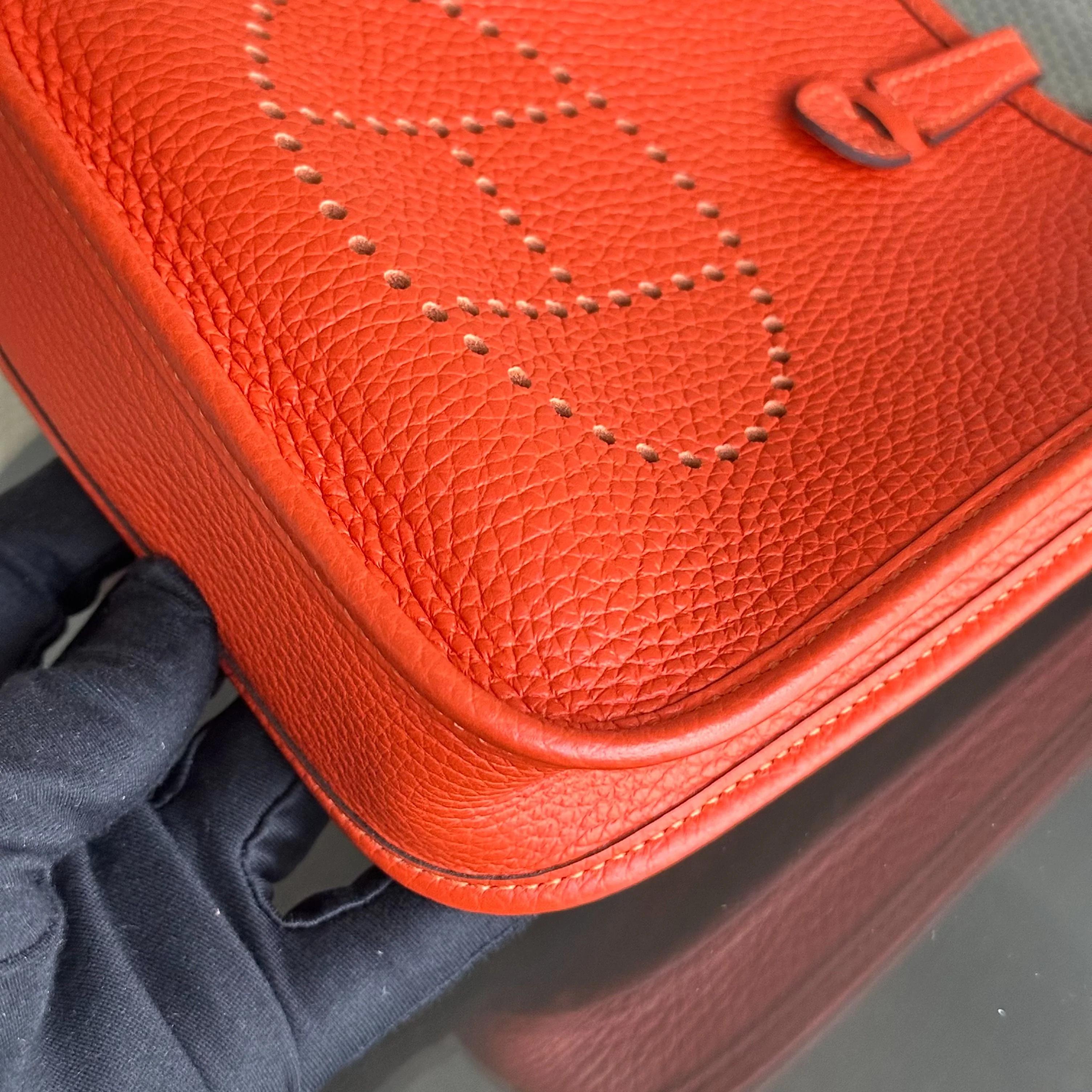 Hermes Mini Evelyn 16 Taurillon Clemence Stamp U Orange GHW - Best Luxury Designers