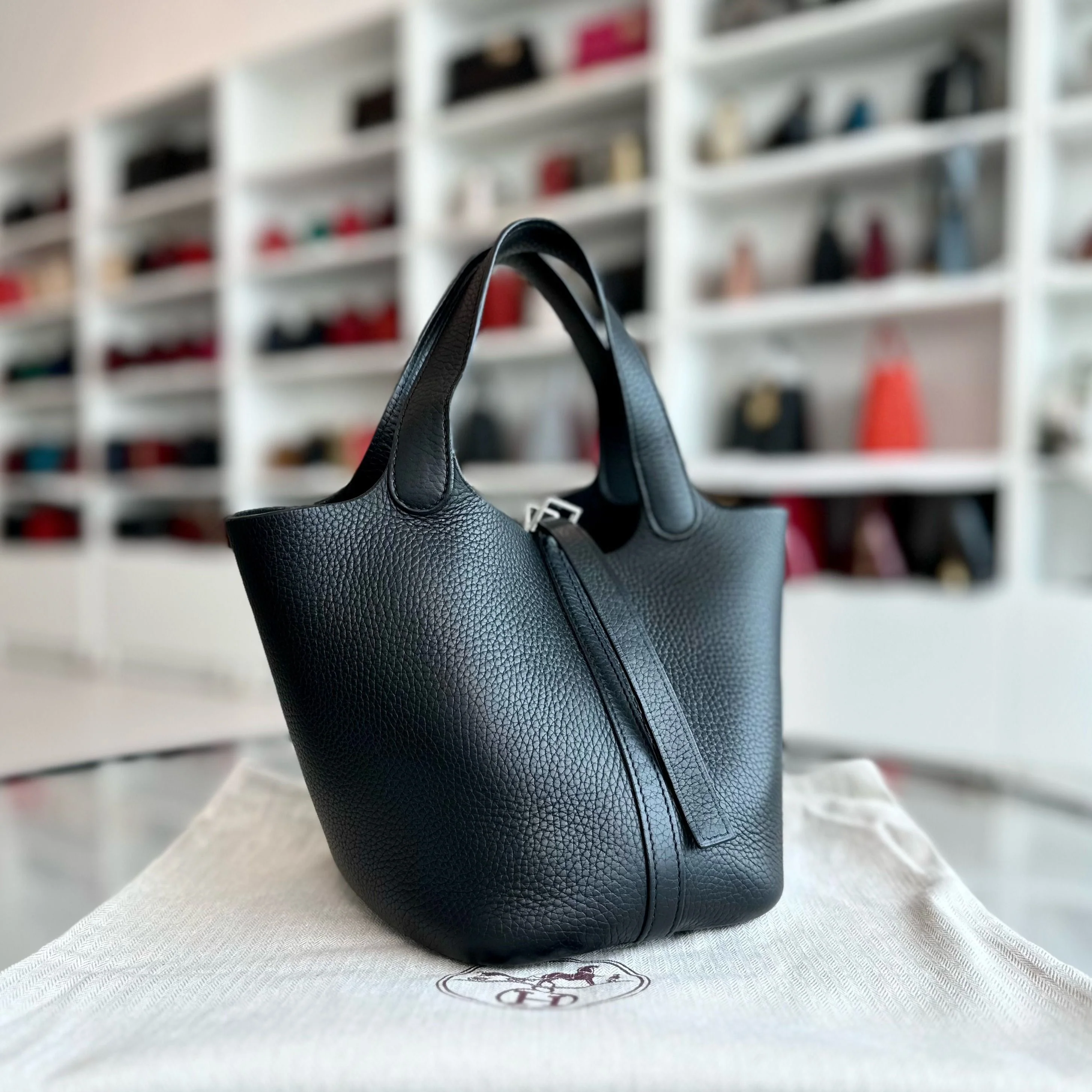 Hermes Picotin 18 Square H Clemence Black SHW - Best Luxury Designers