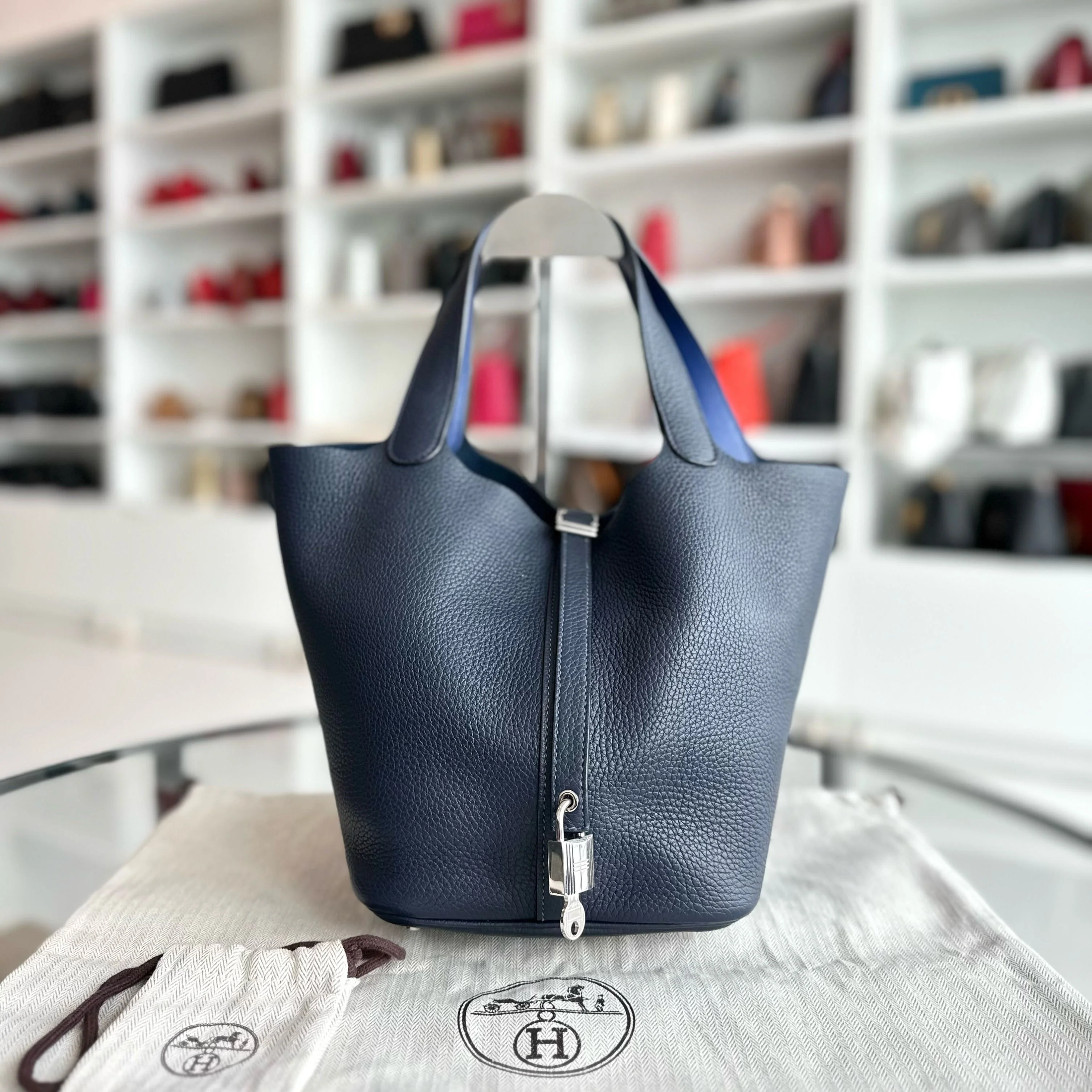 Hermes Picotin 22 Clemence A Stamp 2017 Blue Nuit Bleu Two Tone - Best Luxury Designers