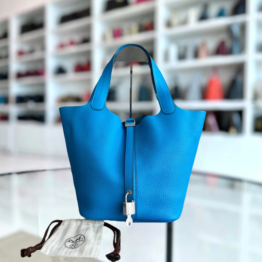 Hermes Picotin 22 Clemence Stamp X Blue SHW - Best Luxury Designers