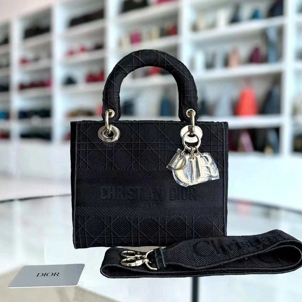 *Like New* Dior Lady D-Lite Black Cannage Embroidery D Lite Cross Body GHW - Best Luxury Designers