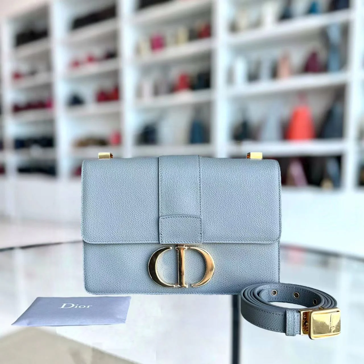 *Like New* Dior Montaigne 30 Grained Calfskin Haze Blue Golden Hardware - Best Luxury Designers