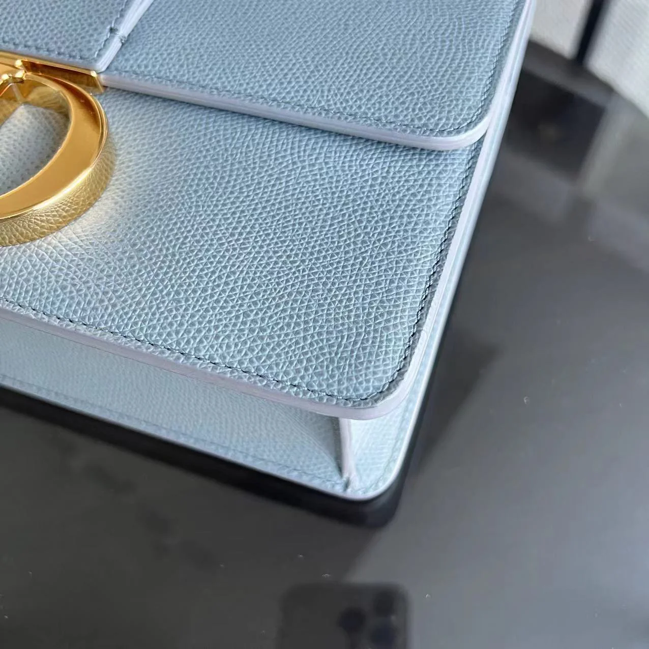 *Like New* Dior Montaigne 30 Grained Calfskin Haze Blue Golden Hardware - Best Luxury Designers