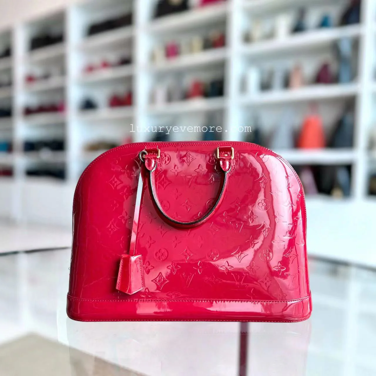 LV Alma MM Vernis Patent Leather Red Golden Hardware - Best Luxury Designers