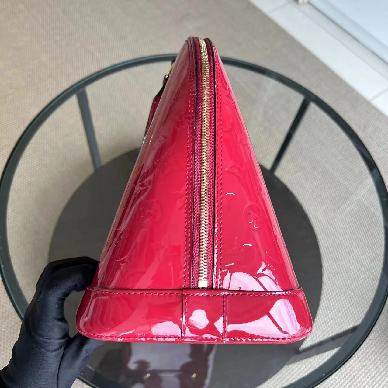 LV Alma MM Vernis Patent Leather Red Golden Hardware - Best Luxury Designers