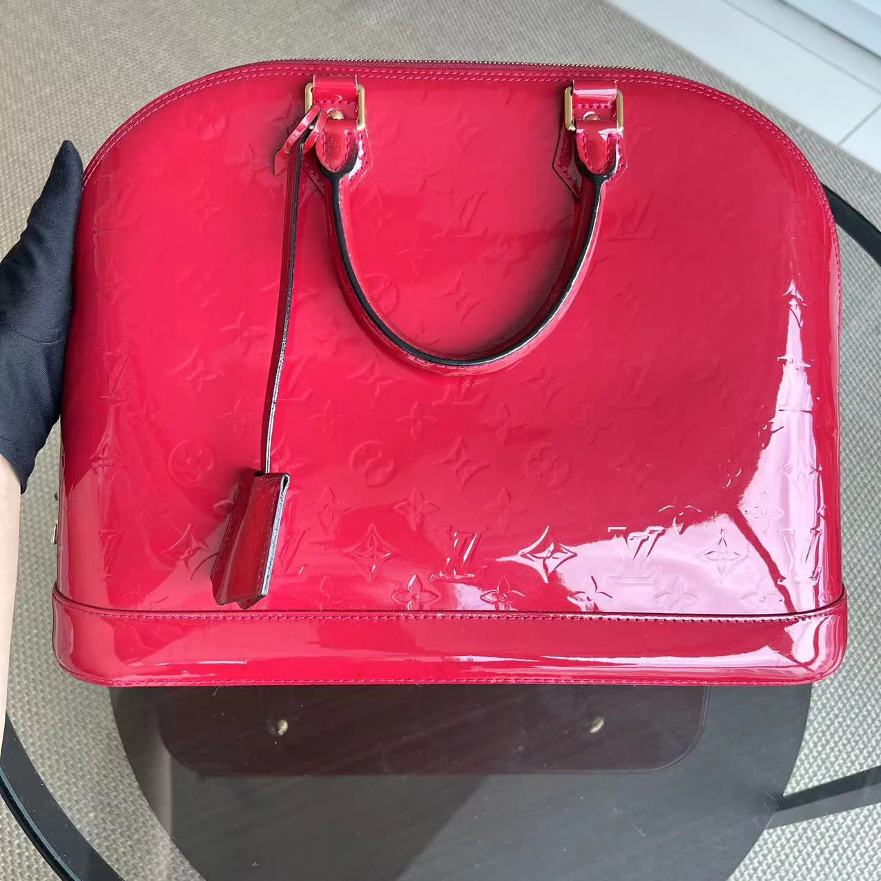 LV Alma MM Vernis Patent Leather Red Golden Hardware - Best Luxury Designers