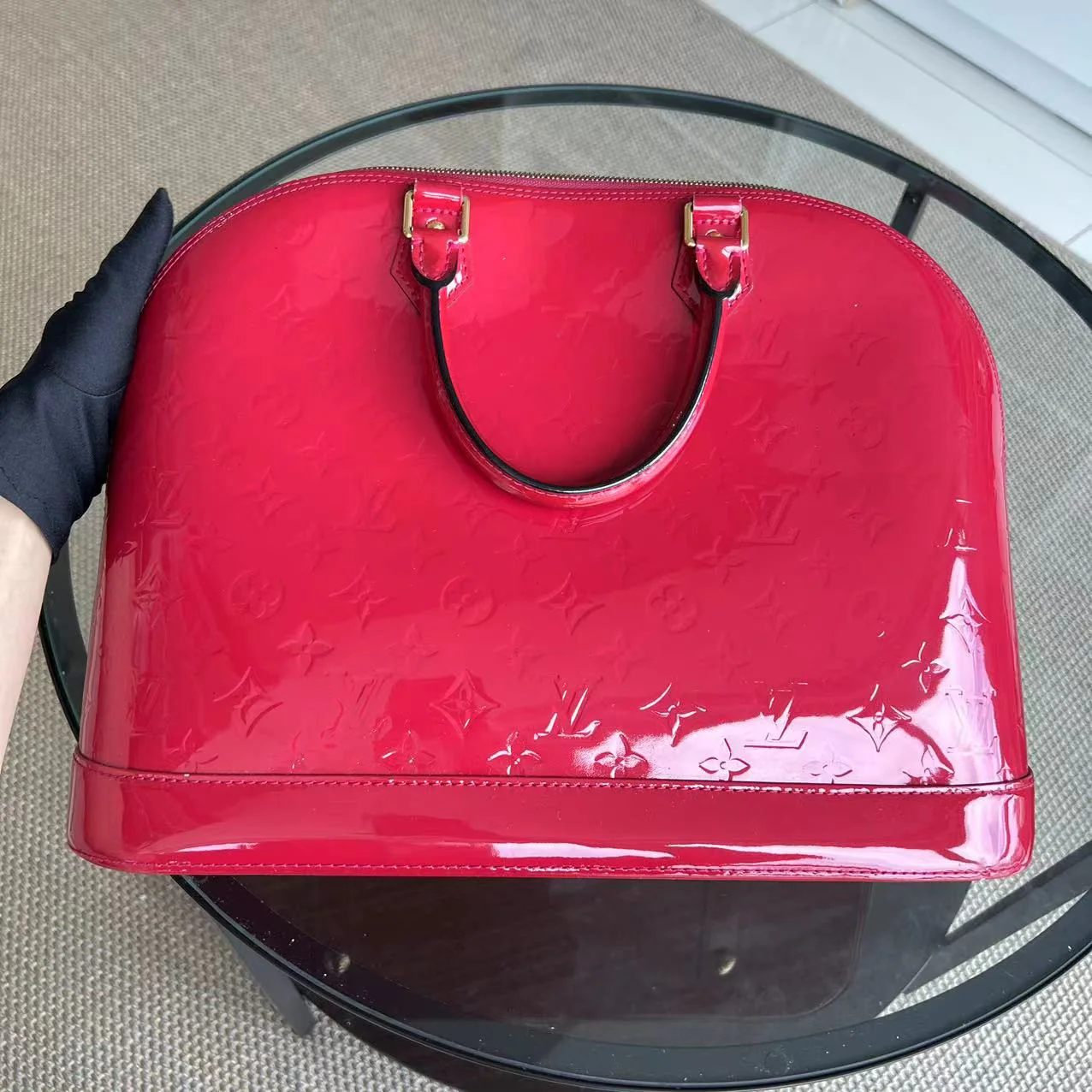 LV Alma MM Vernis Patent Leather Red Golden Hardware - Best Luxury Designers