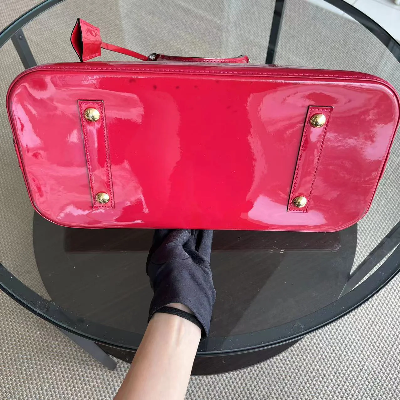LV Alma MM Vernis Patent Leather Red Golden Hardware - Best Luxury Designers