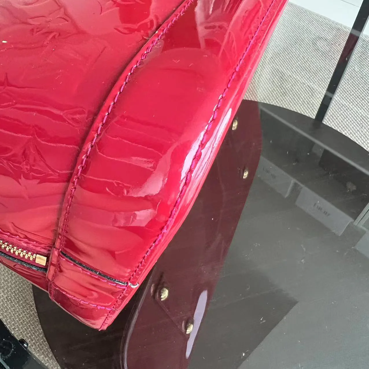 LV Alma MM Vernis Patent Leather Red Golden Hardware - Best Luxury Designers