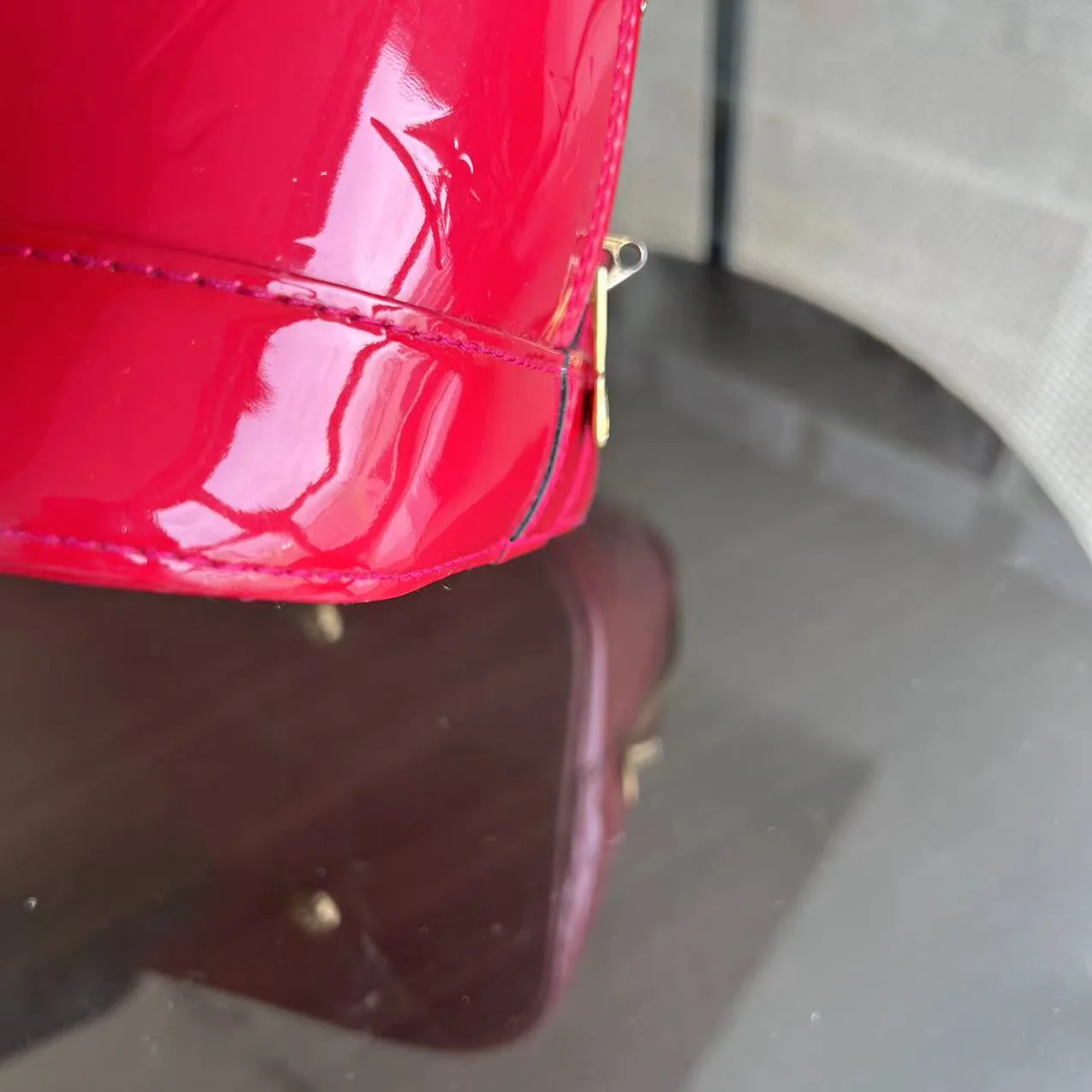 LV Alma MM Vernis Patent Leather Red Golden Hardware - Best Luxury Designers