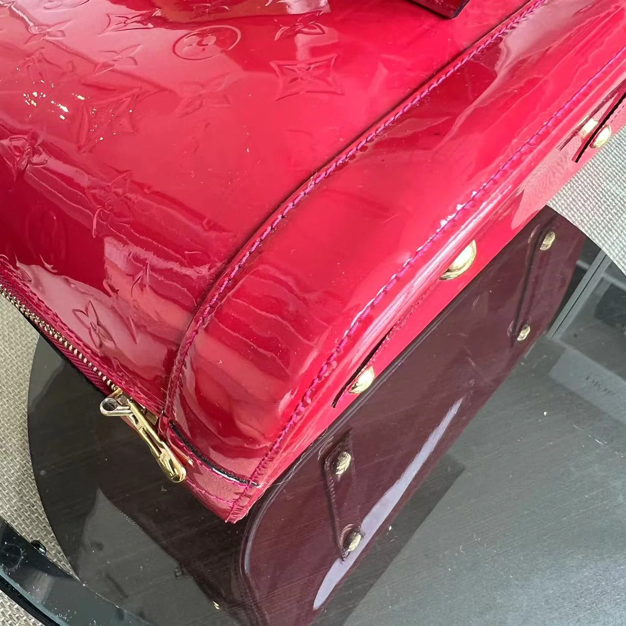 LV Alma MM Vernis Patent Leather Red Golden Hardware - Best Luxury Designers