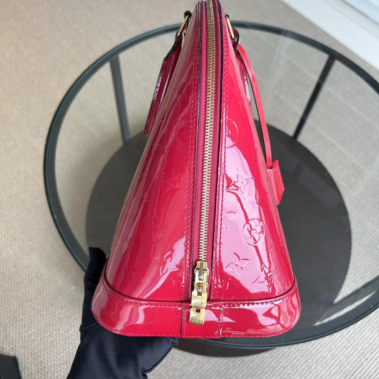 LV Alma MM Vernis Patent Leather Red Golden Hardware - Best Luxury Designers