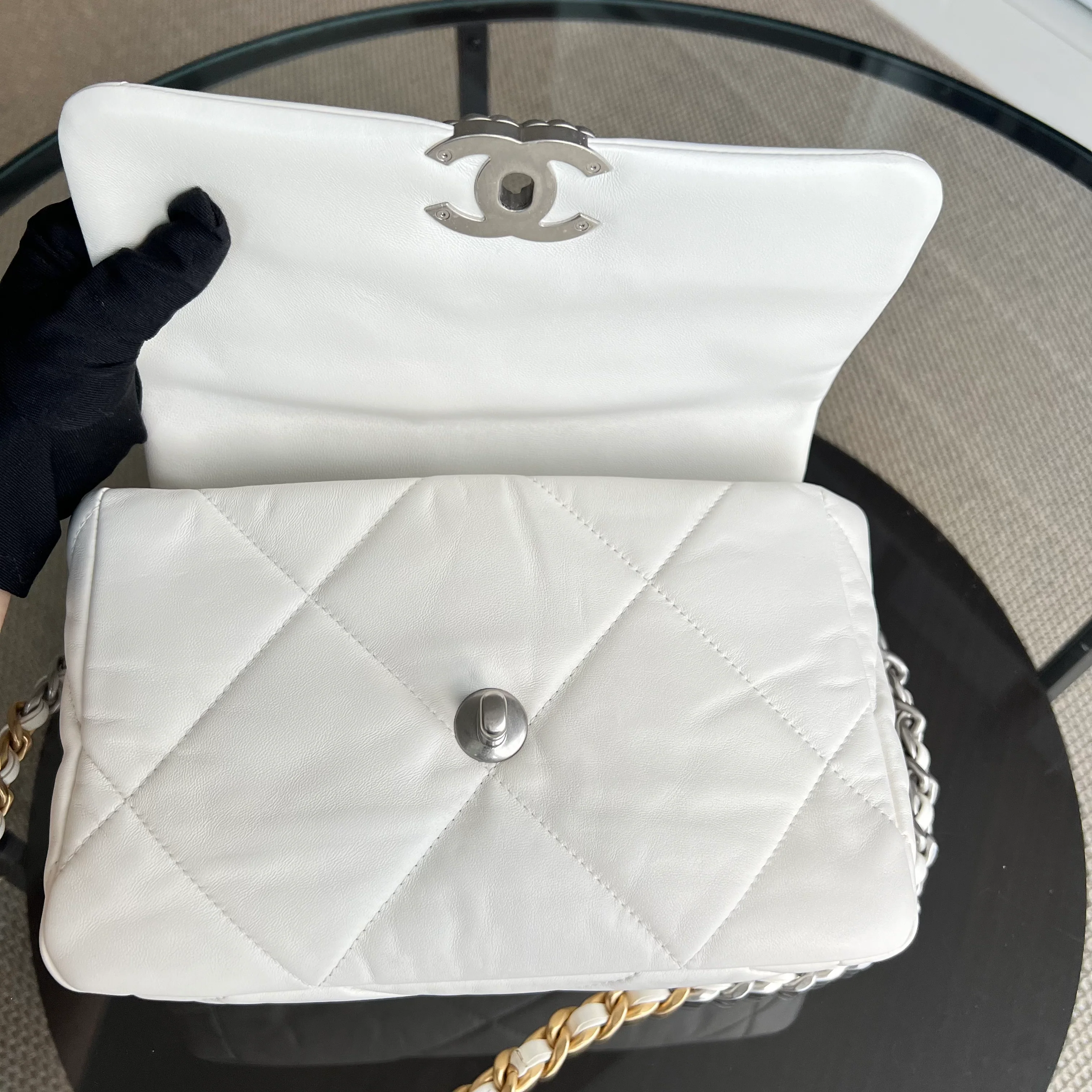 *Microchip* Chanel C19 Small 19 Bag Quilted Goatskin Two-Tone Hardware Microchipped - Best Luxury Designers